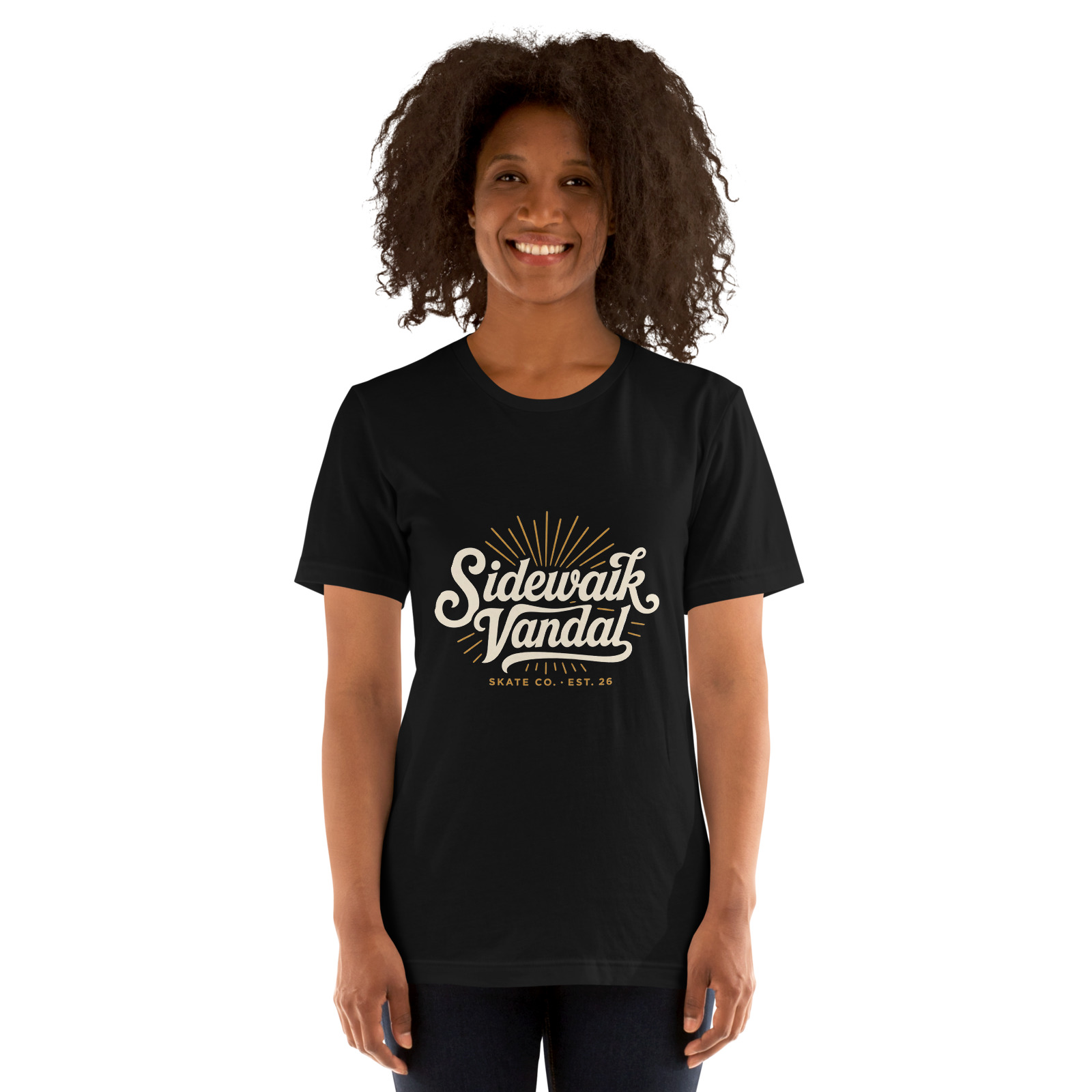 Sunburst Script Tee — Black — Front view