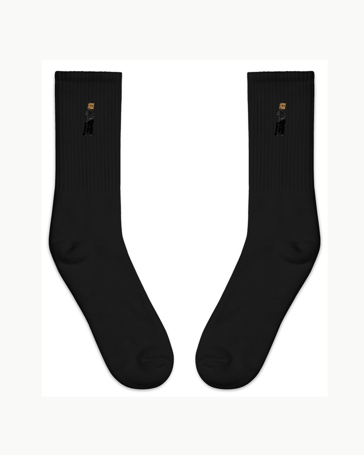 Box Head Standing Crew Socks — Black — Front view