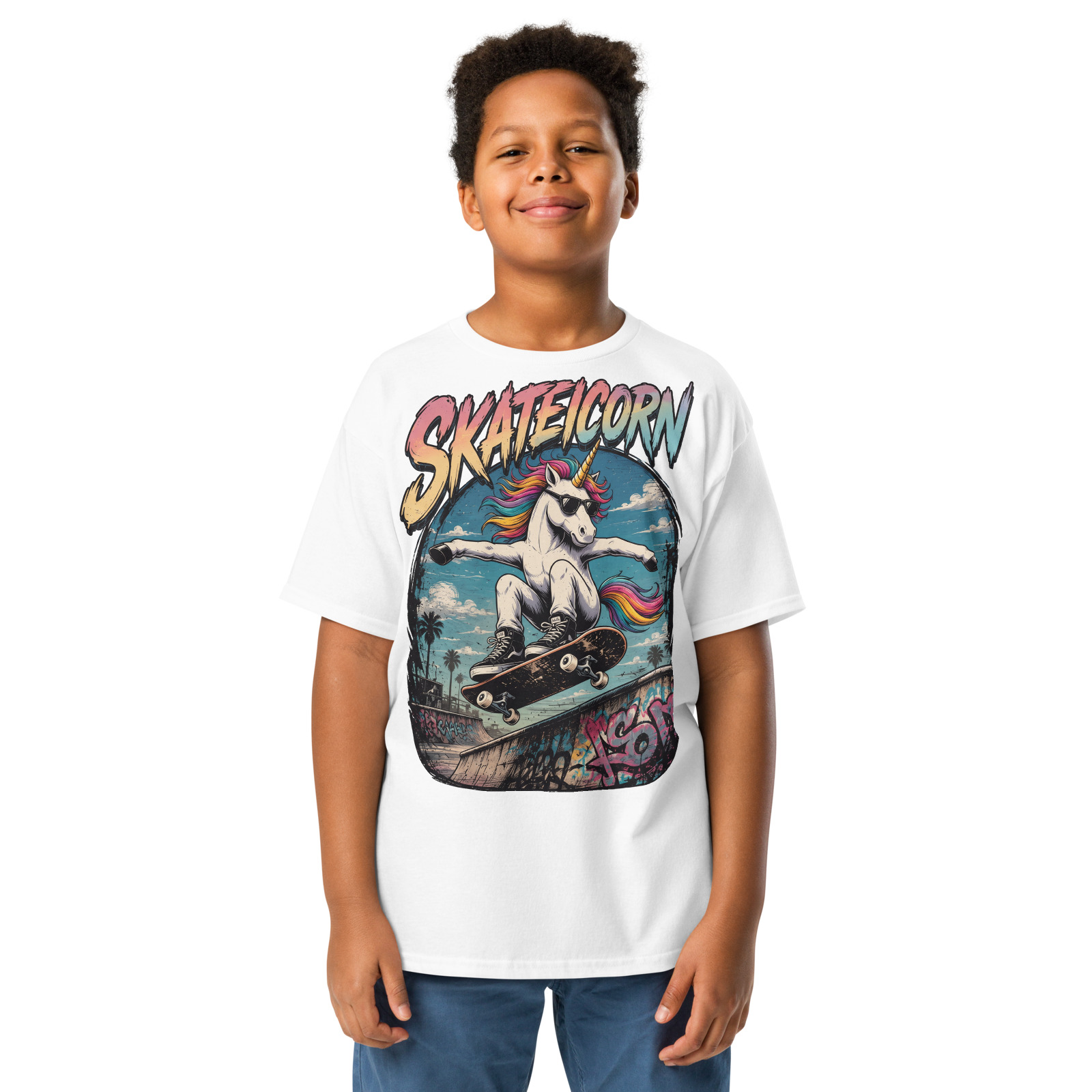 Skateicorn Tee — White — Front view
