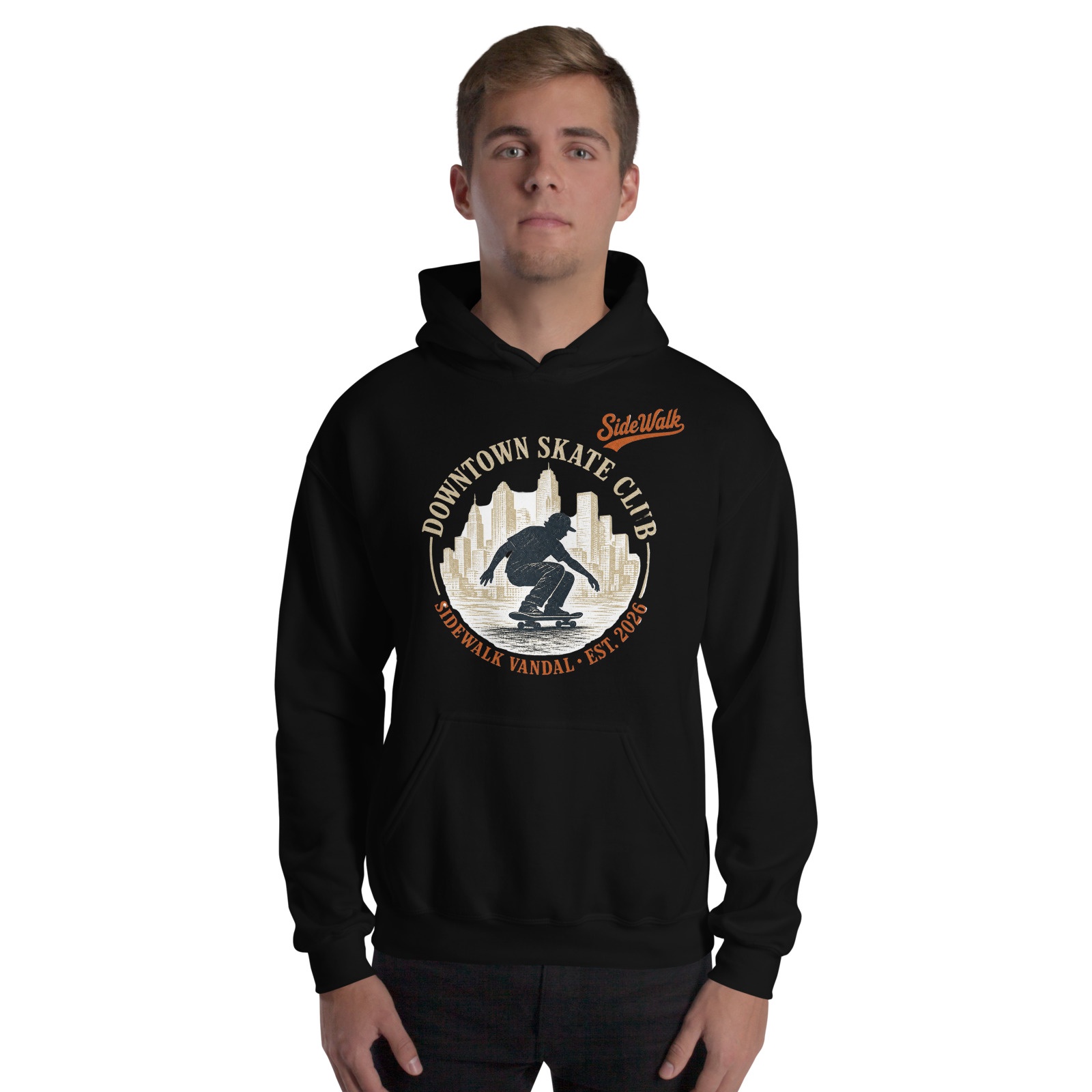 Downtown Skate Club Hoodie — Black — Front view