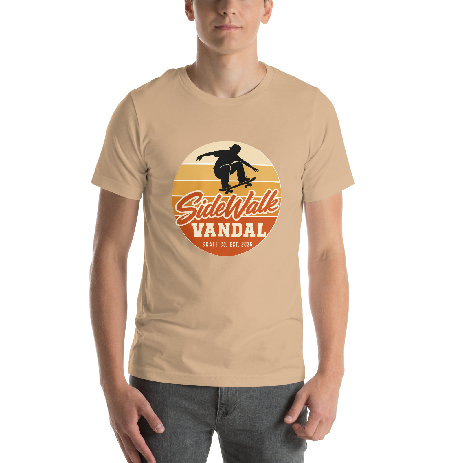 Sunset Skater Tee — Tan — Front view