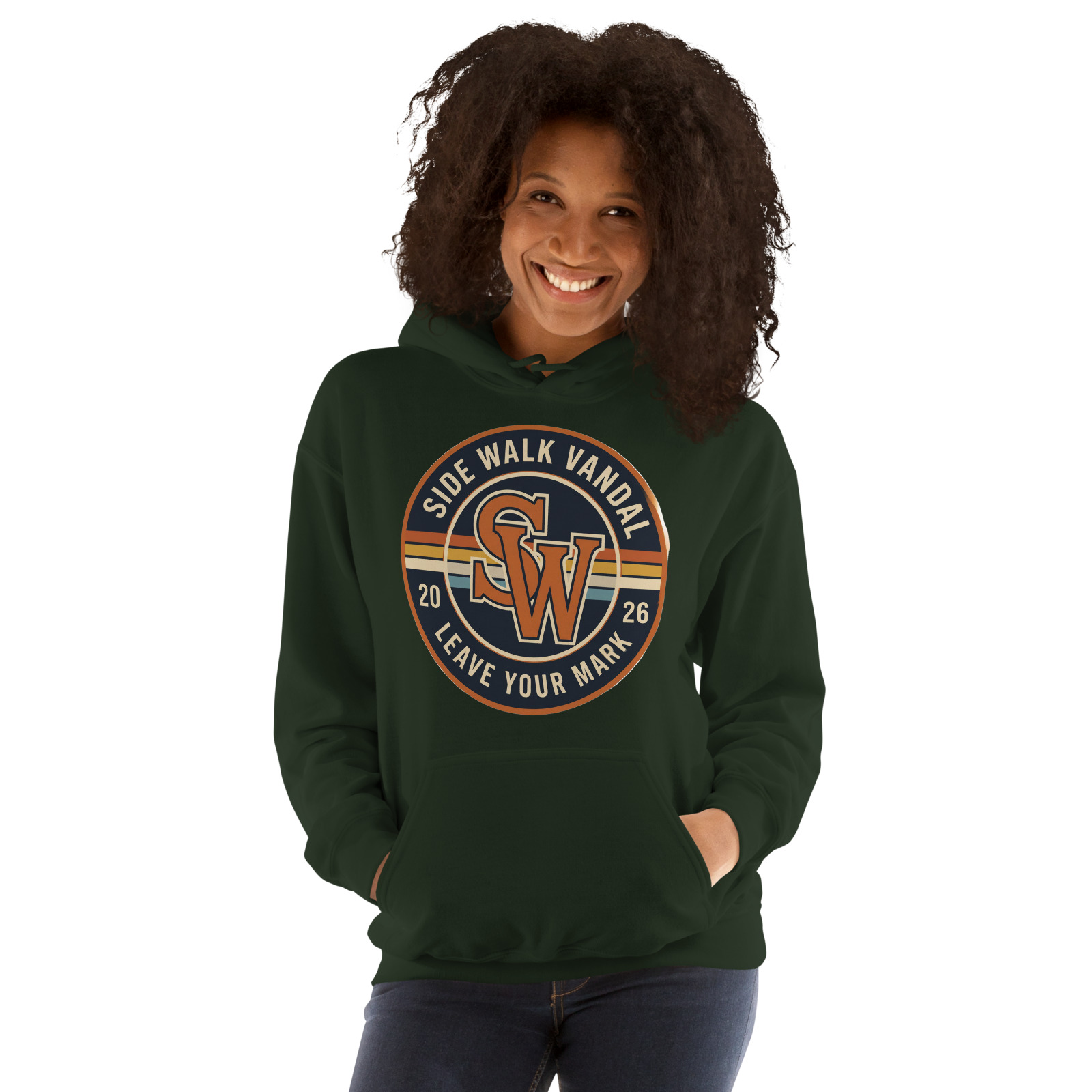 SW Monogram Fitted Hoodie — Forest Green — Front view