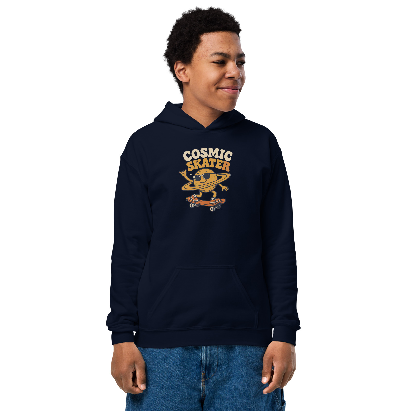 Cosmic Skater Kids Hoodie — Navy