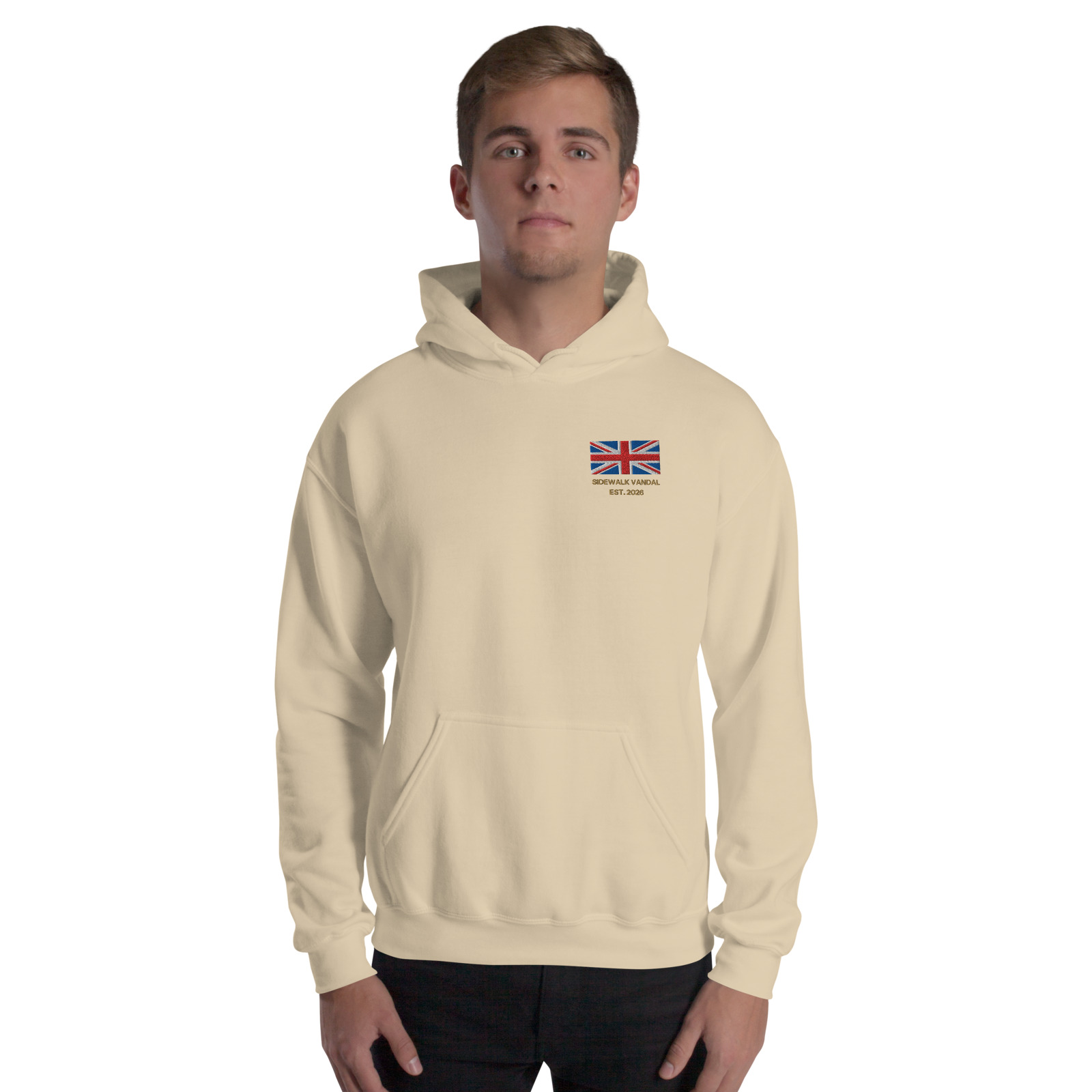 Union Jack Hoodie — Sand — Front view