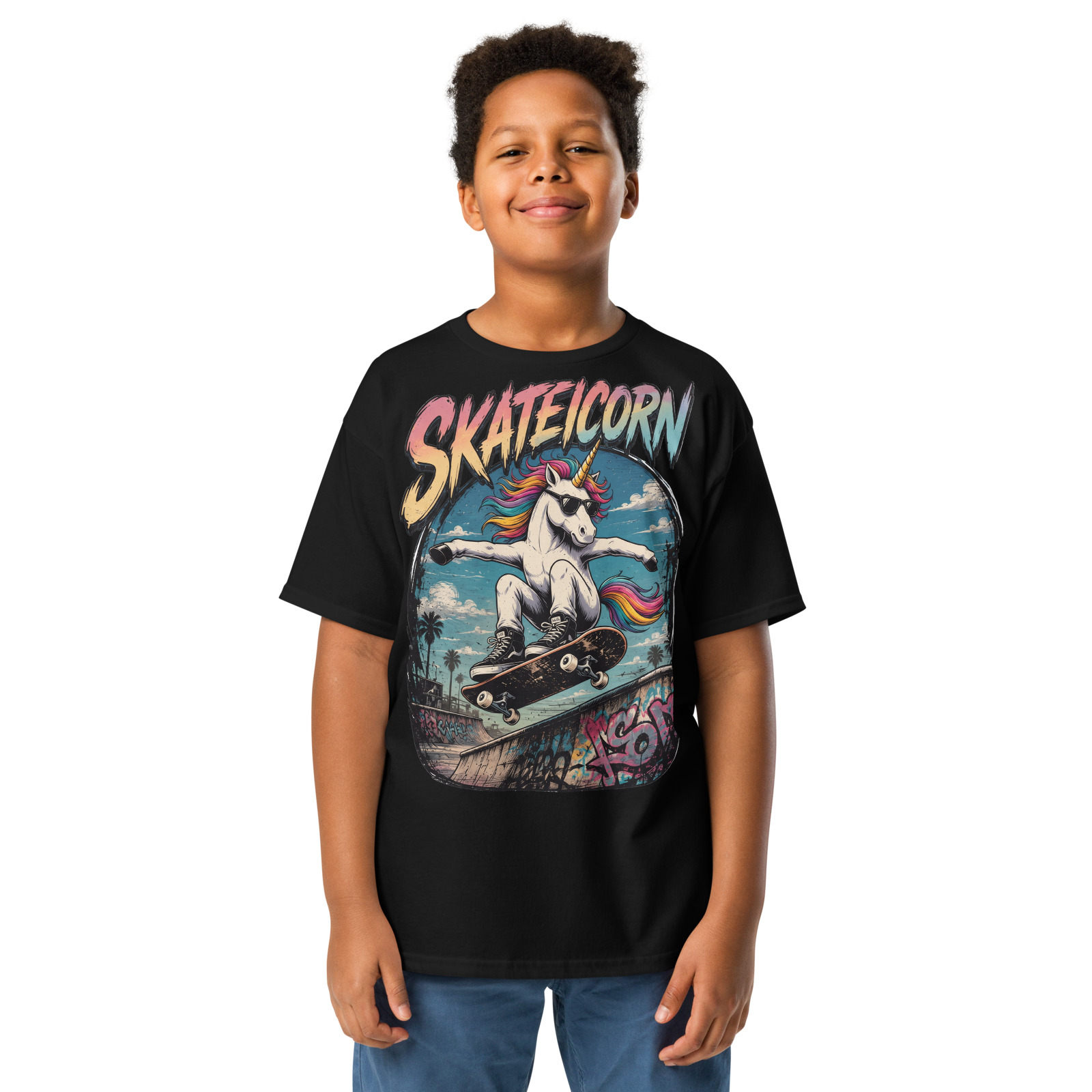 Skateicorn Tee — Black — Front view