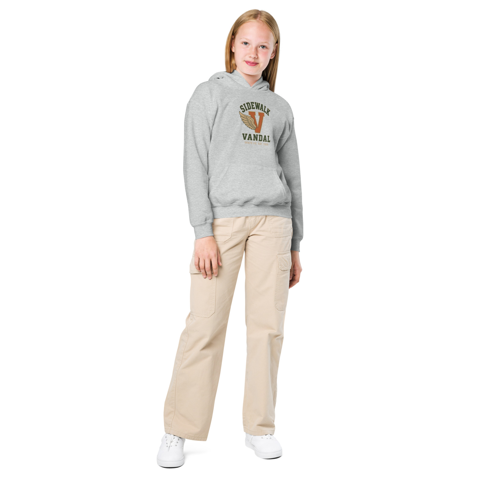 Varsity Wing V Kids Hoodie — Sport Grey — Front view