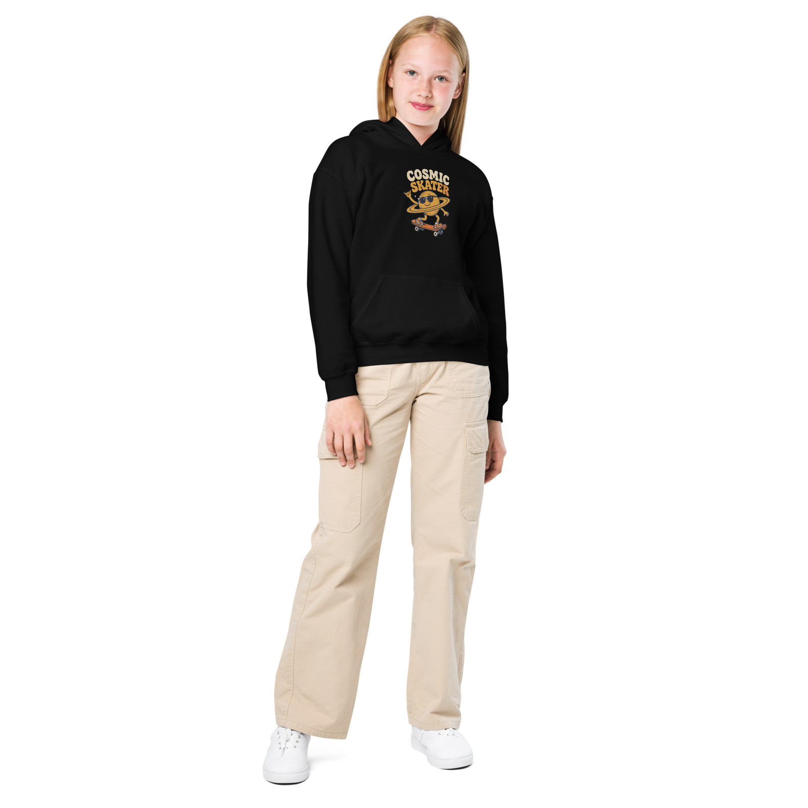 Cosmic Skater Kids Hoodie — Black — Front view