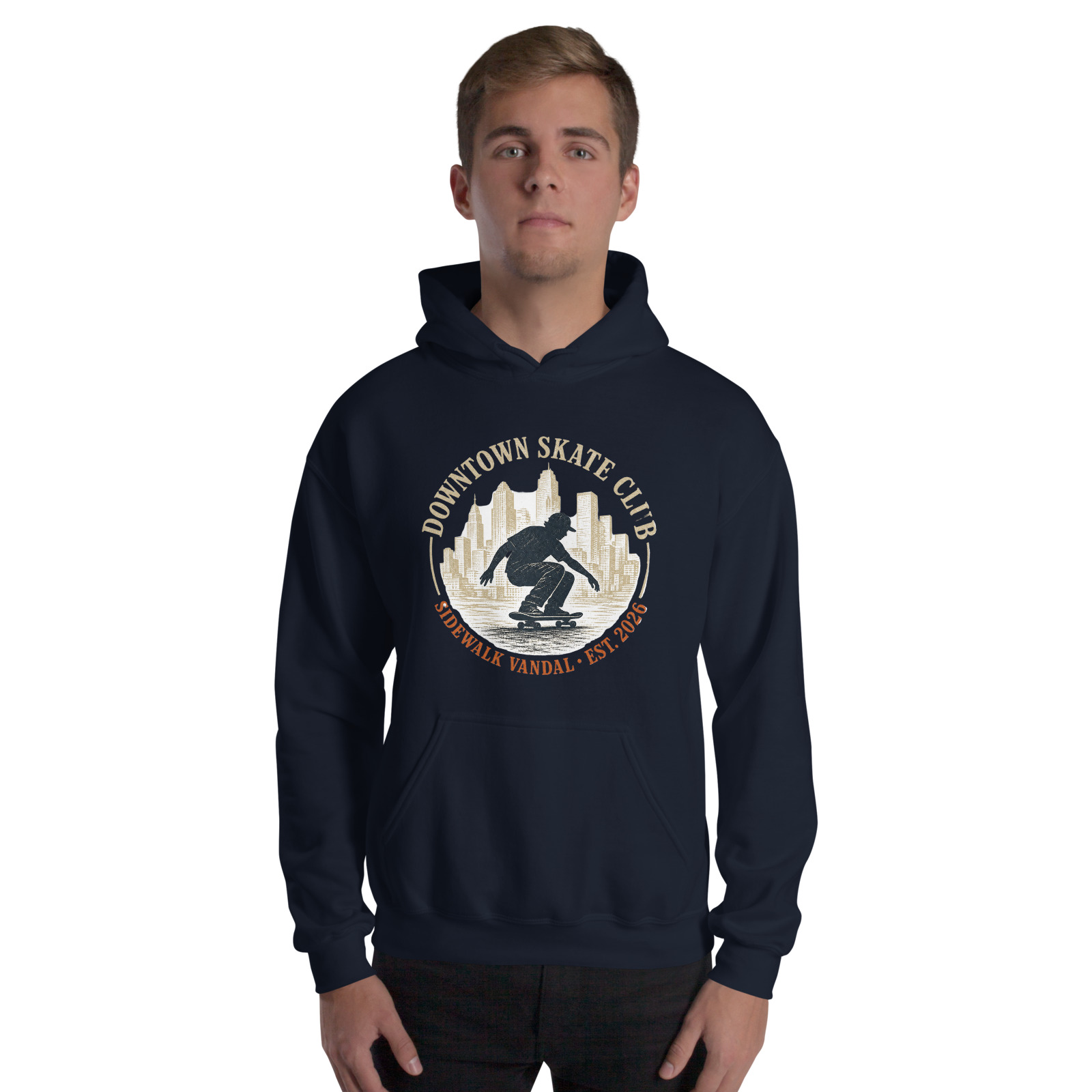 Downtown Skate Club Hoodie — Navy — Front view