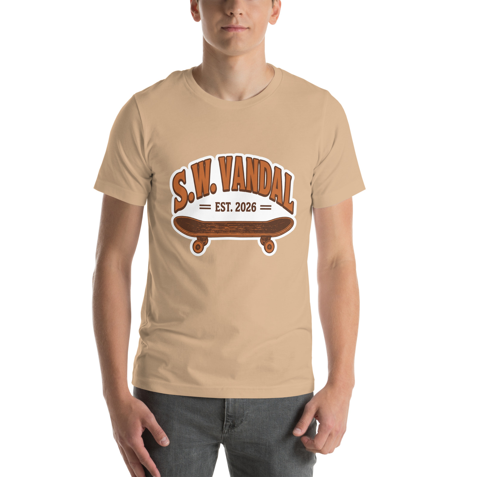 S.W. Vandal Est. 2026 Tee — Tan — Front view