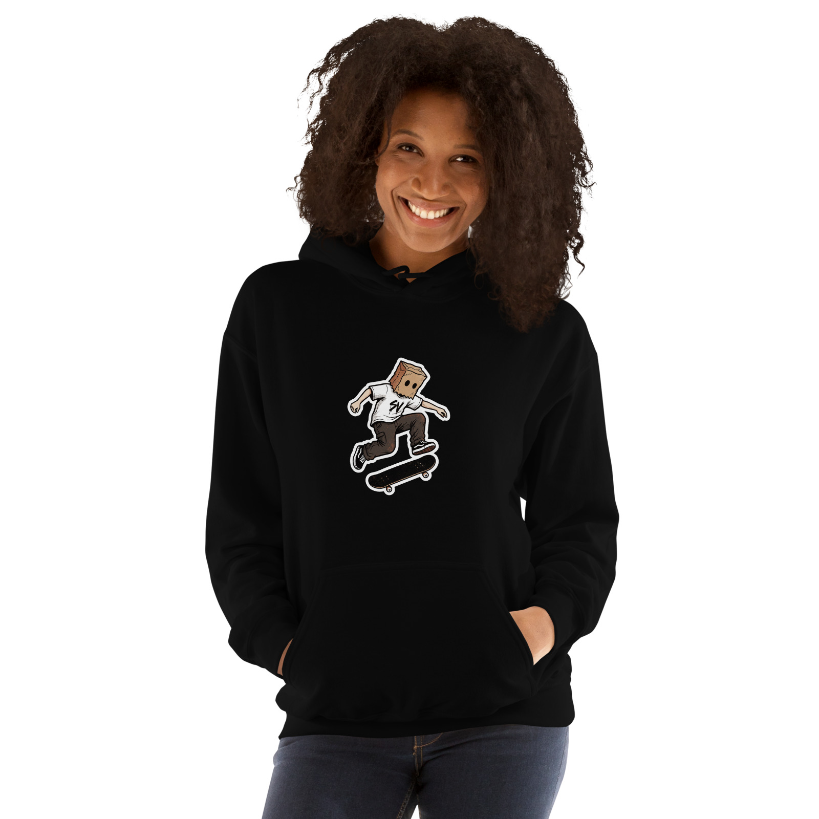 Box Head Motion Line Hoodie — Black — Front view