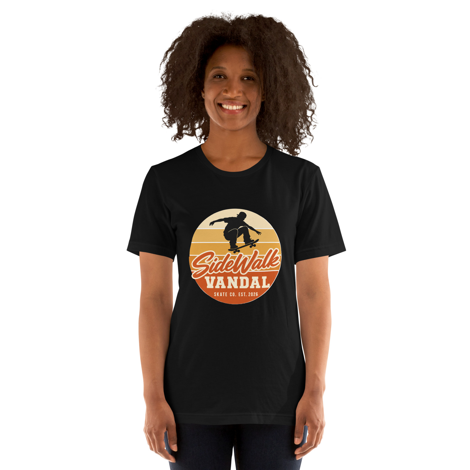 Sunset Skater Crop Tee — Black — Front view