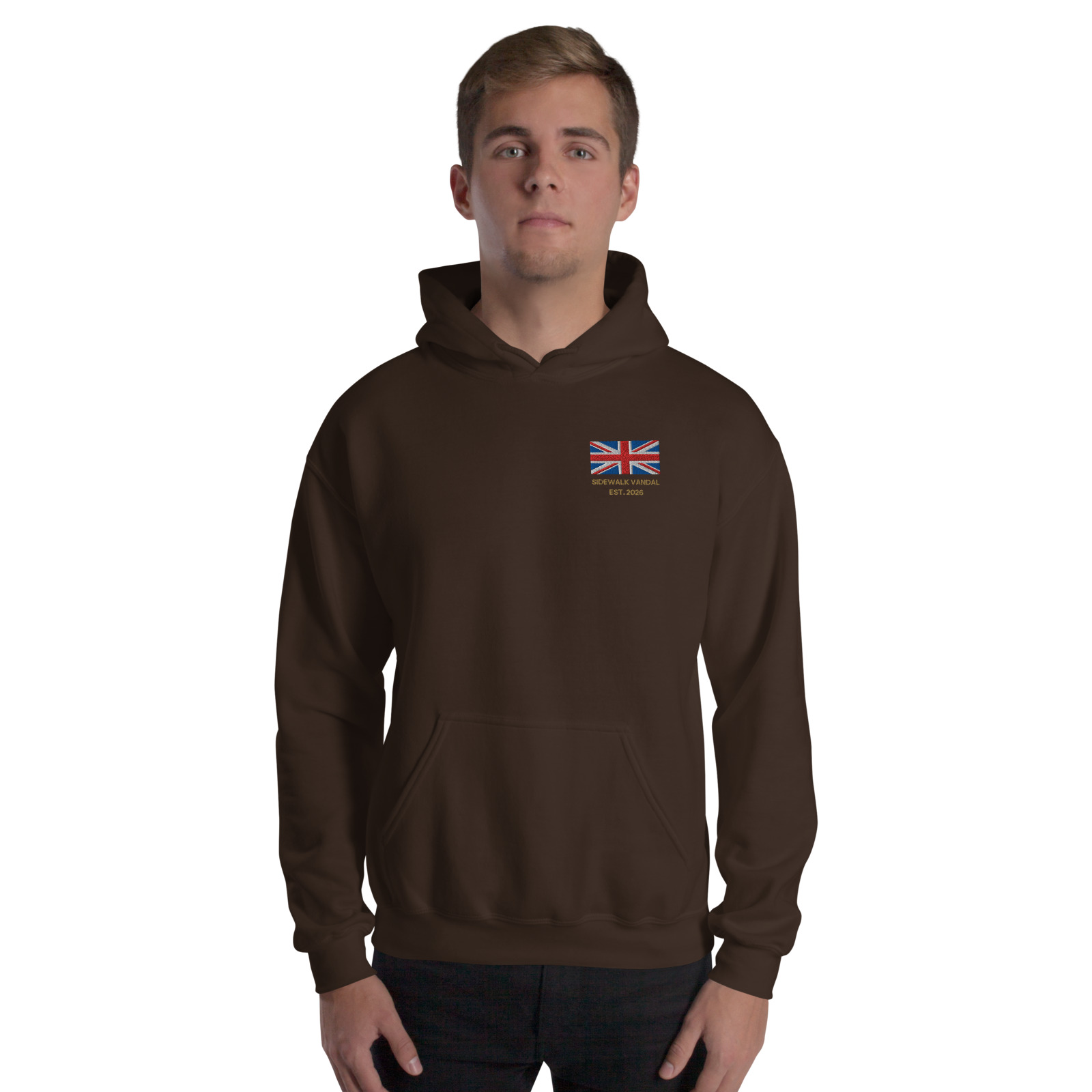 Union Jack Hoodie — Dark Chocolate — Front view