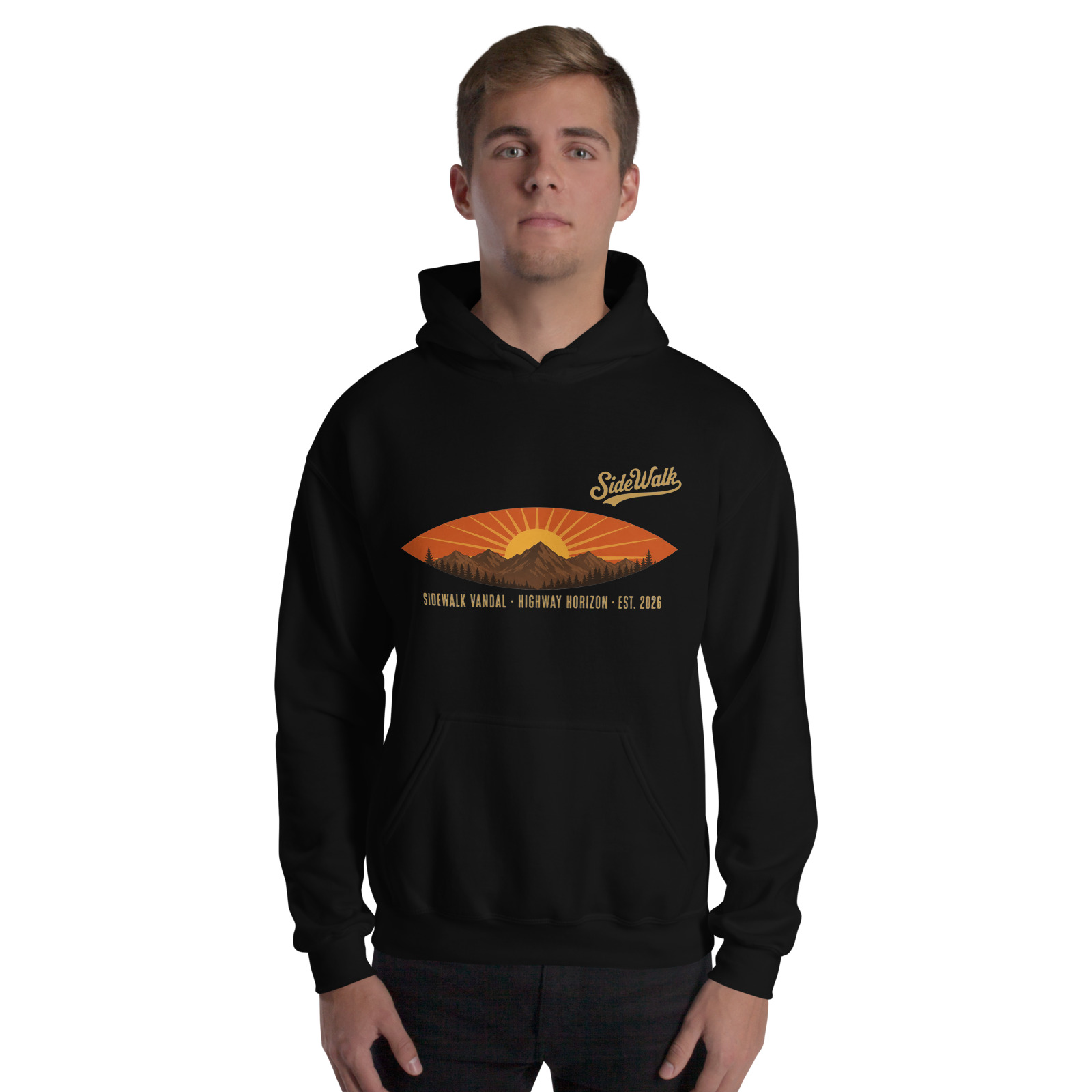 Highway Horizon Hoodie — Black — Front view