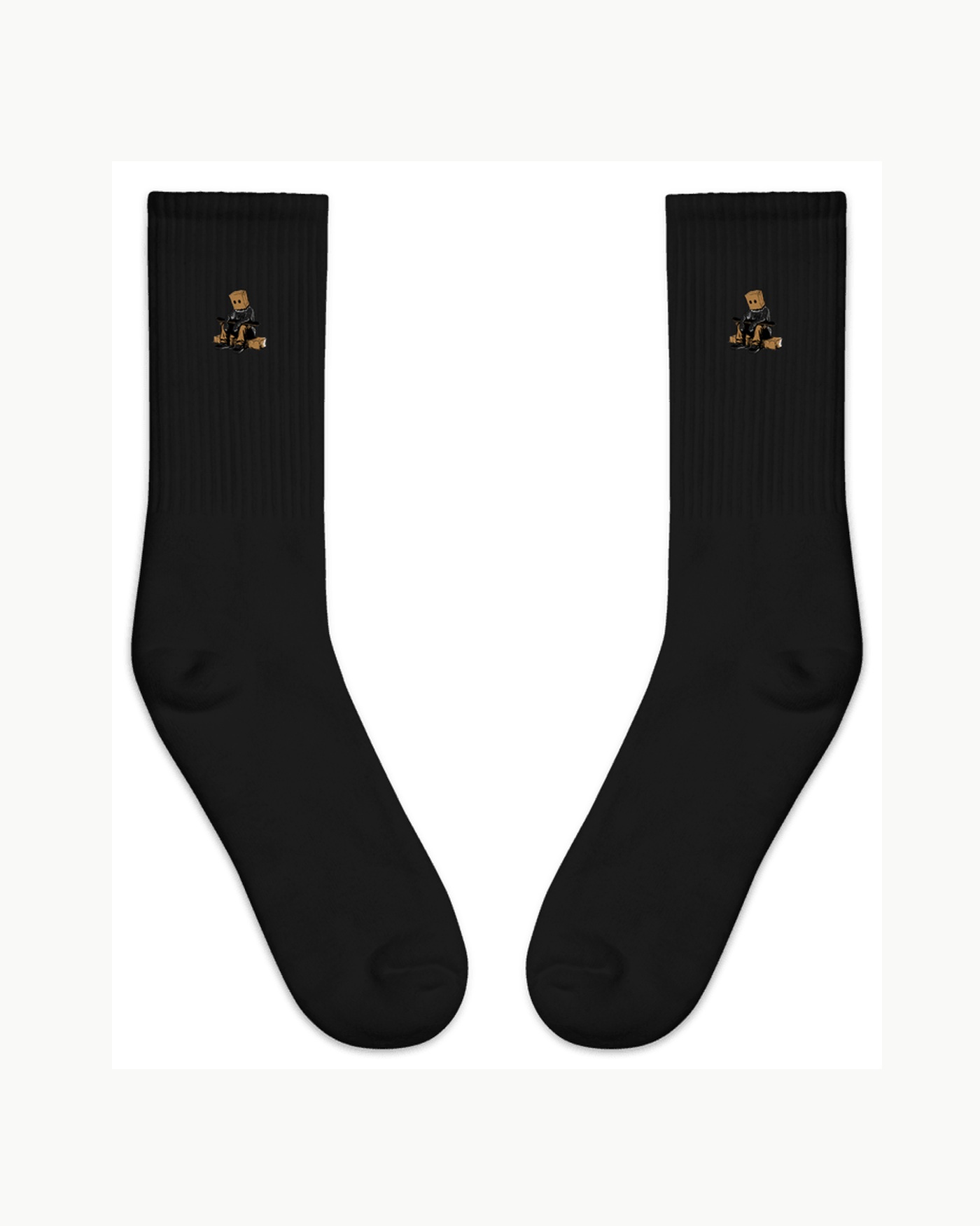 Box Head Kerb Crew Socks — Black — Front view