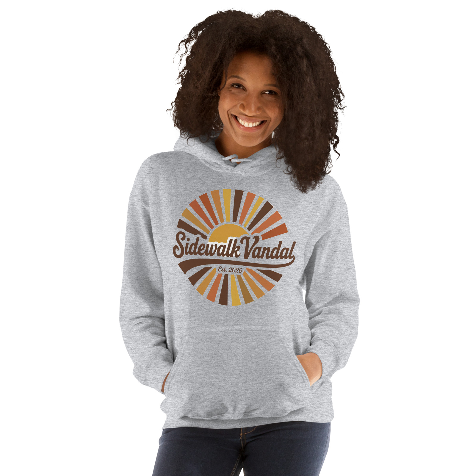 Retro Rays Fitted Hoodie — Sport Grey — Front view