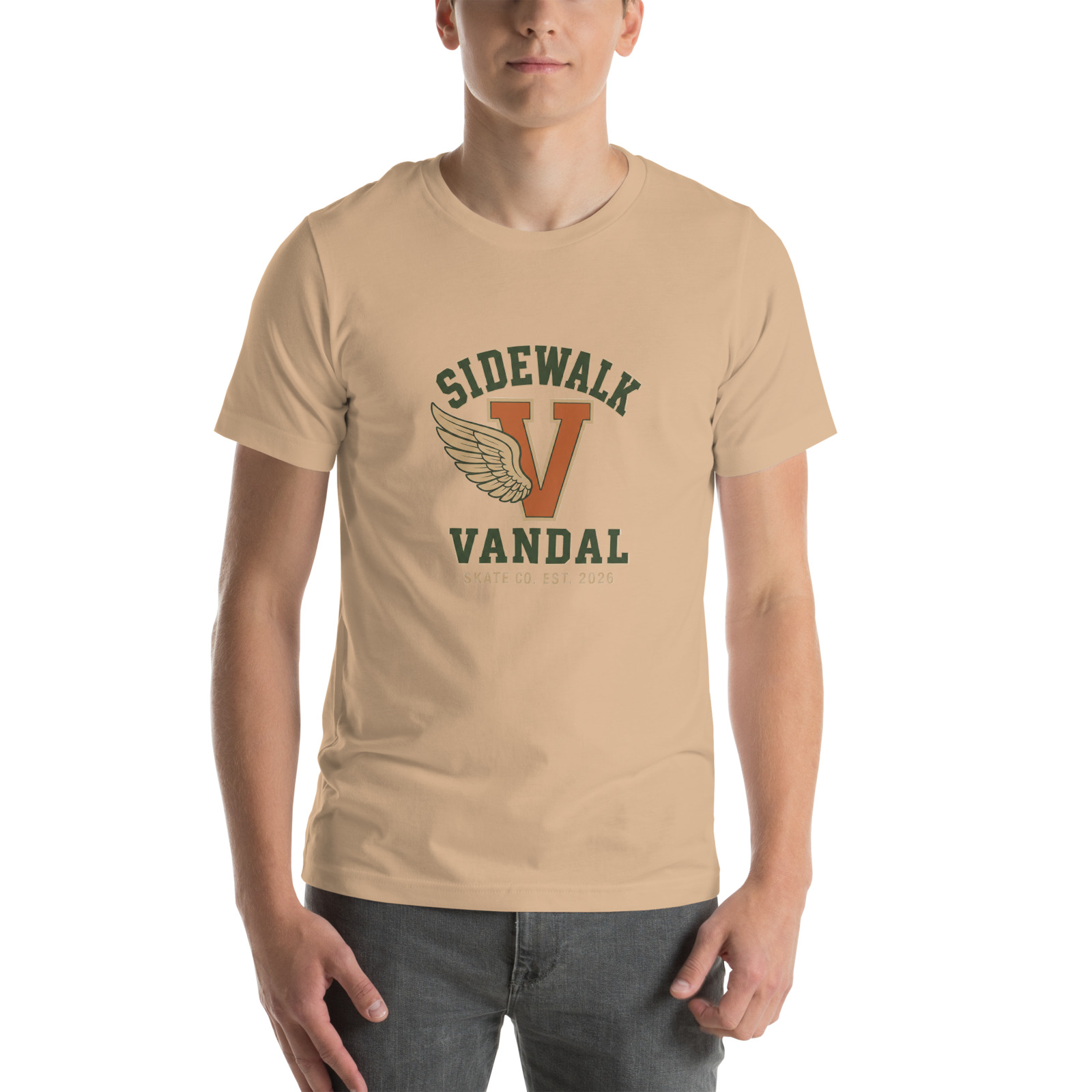Varsity Wing V Tee — Tan — Front view