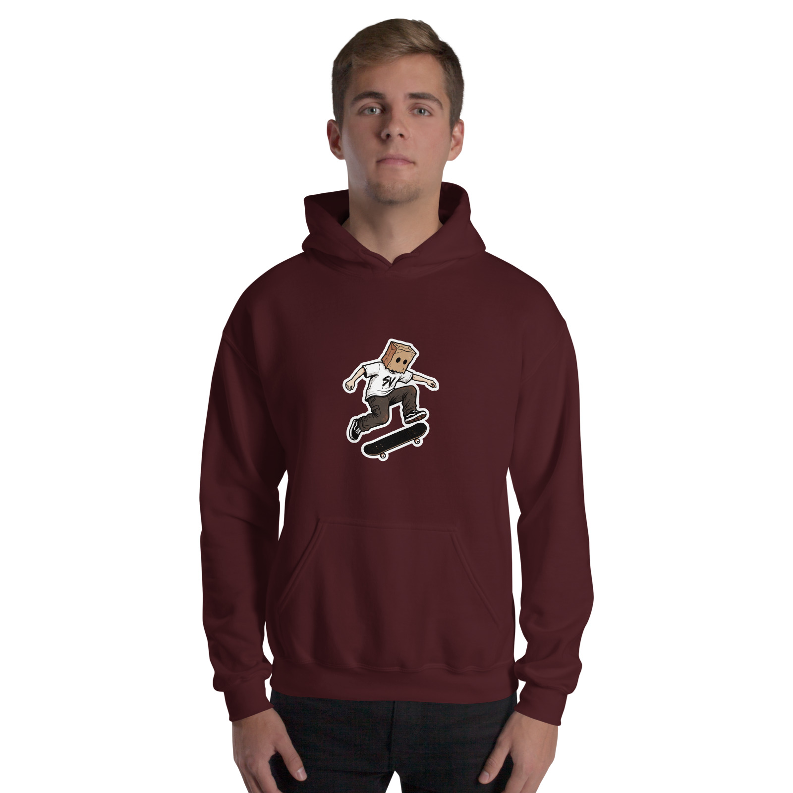 Box Head Deck Club Hoodie — Maroon — Front view