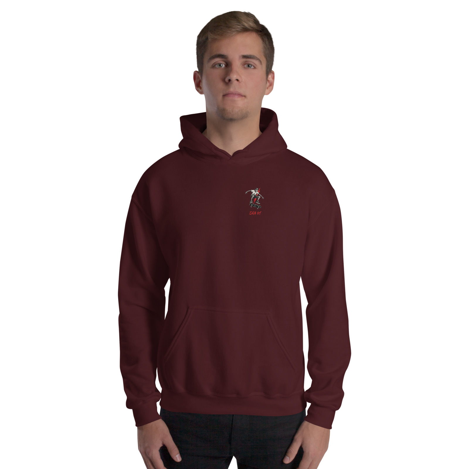 YOLO Kickflip Hoodie — Maroon — Front view