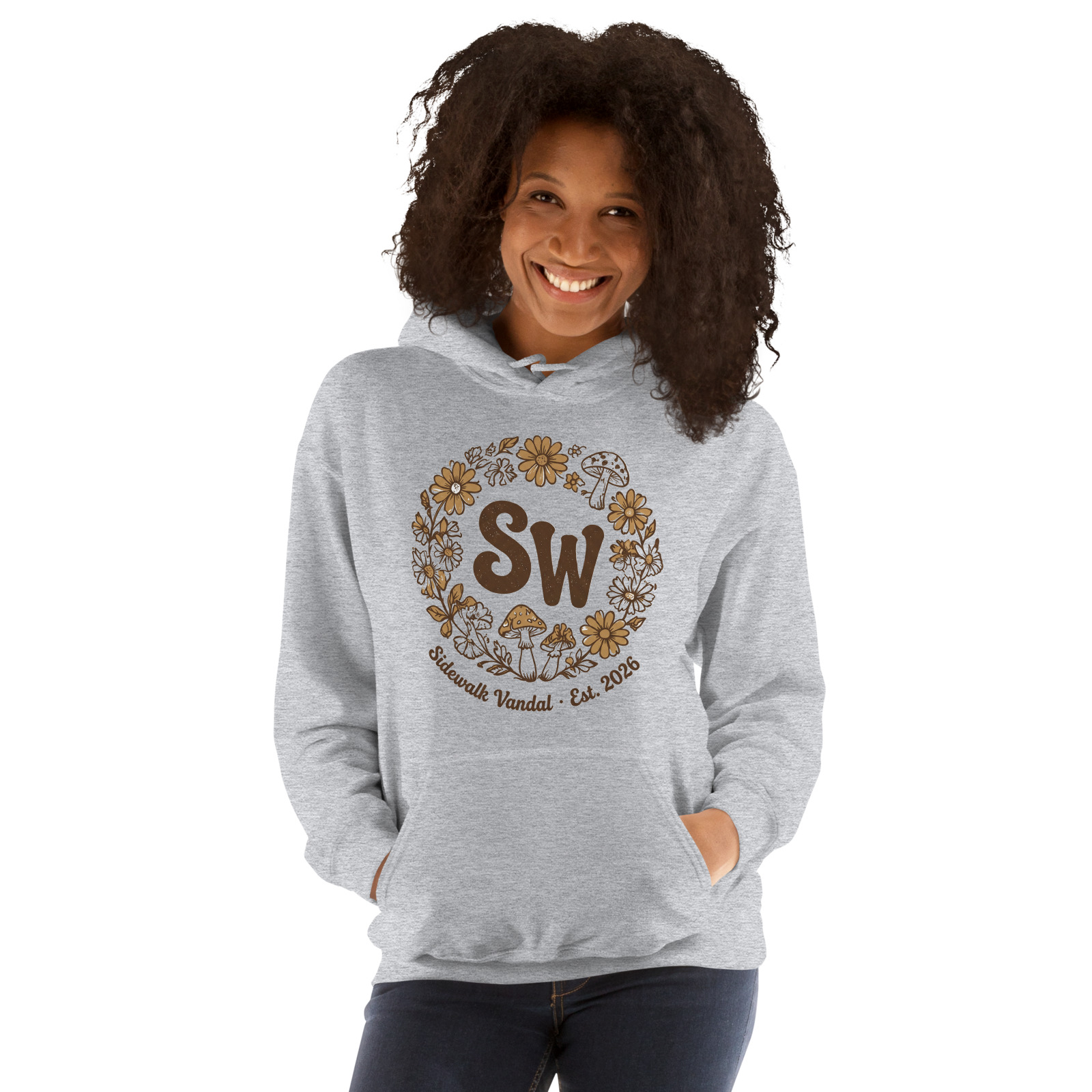 Groovy Bloom Fitted Hoodie — Sport Grey — Front view