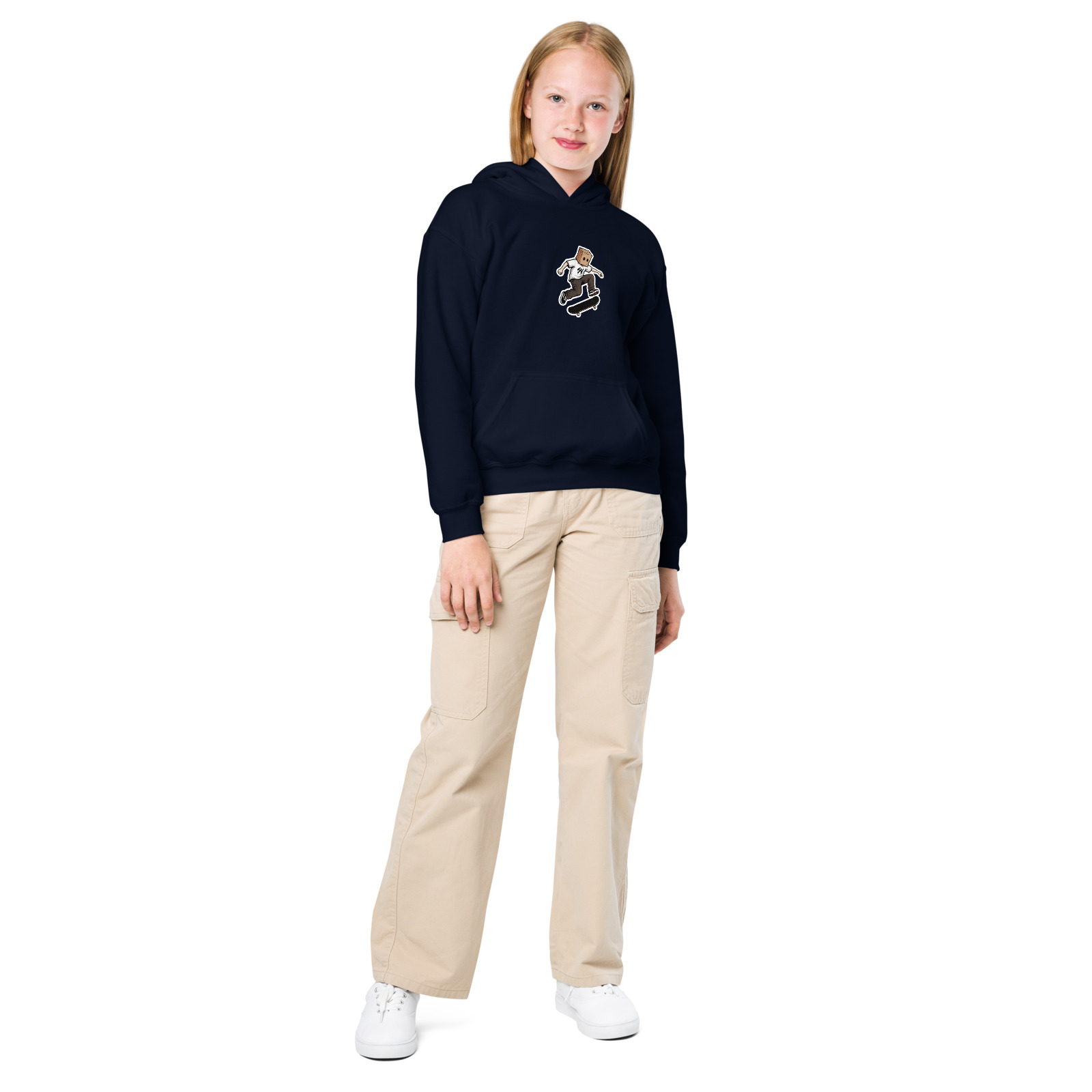 Box Head Skate Crew Kids Hoodie — Navy — Front view