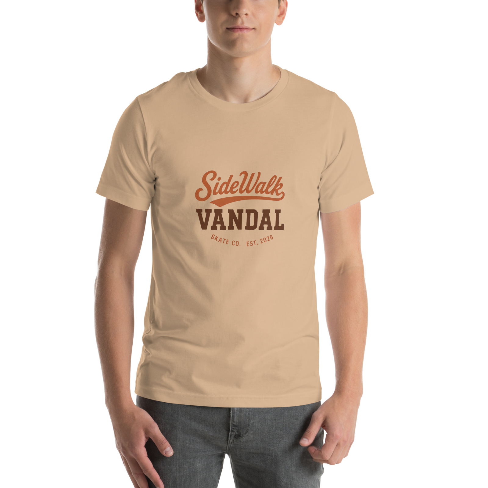 Script Wordmark Tee — Tan — Front view