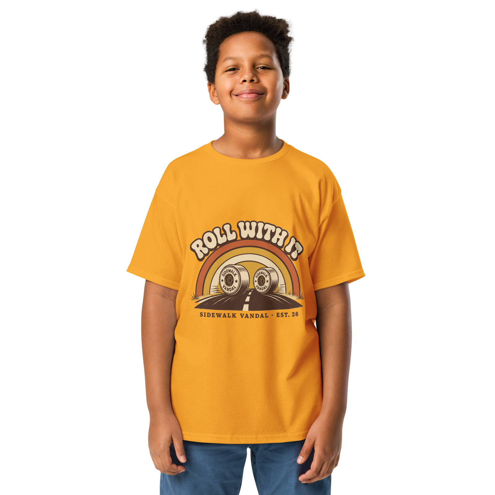 Roll With It Tee — Gold — Front view