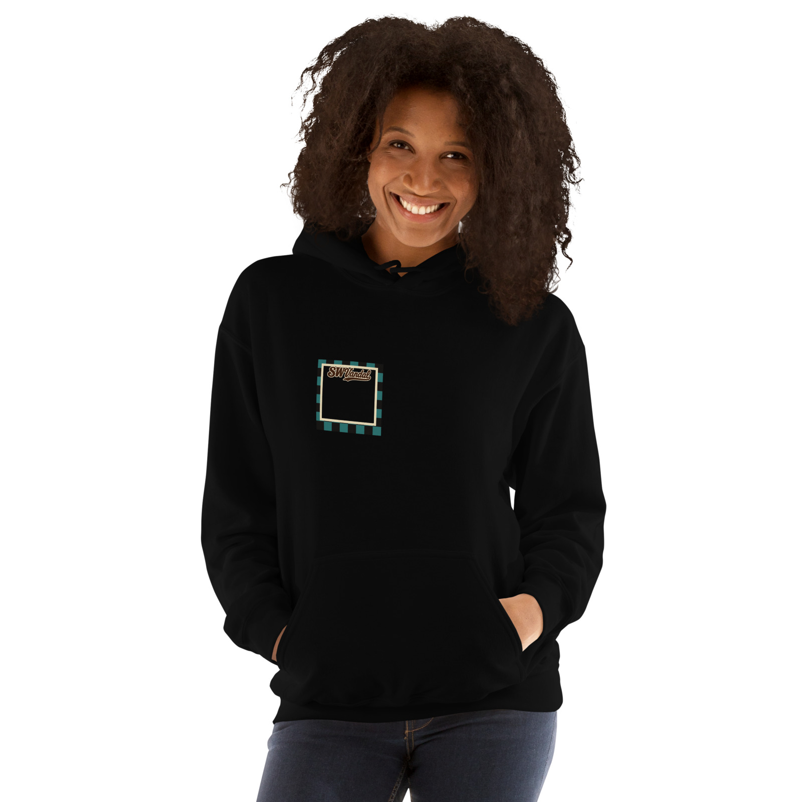 Script Track Hoodie — Black — Front view