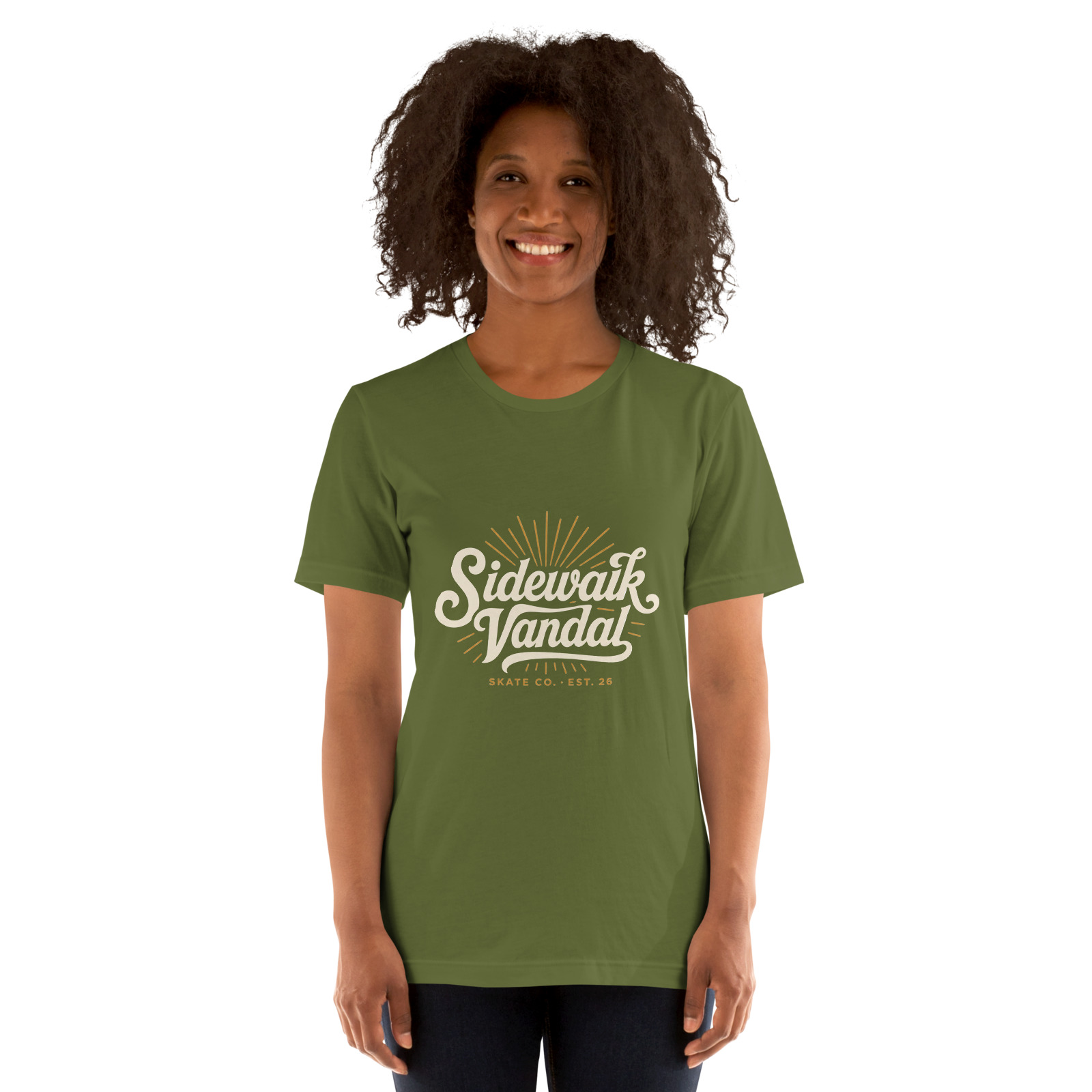 Sunburst Script Tee — Olive — Front view
