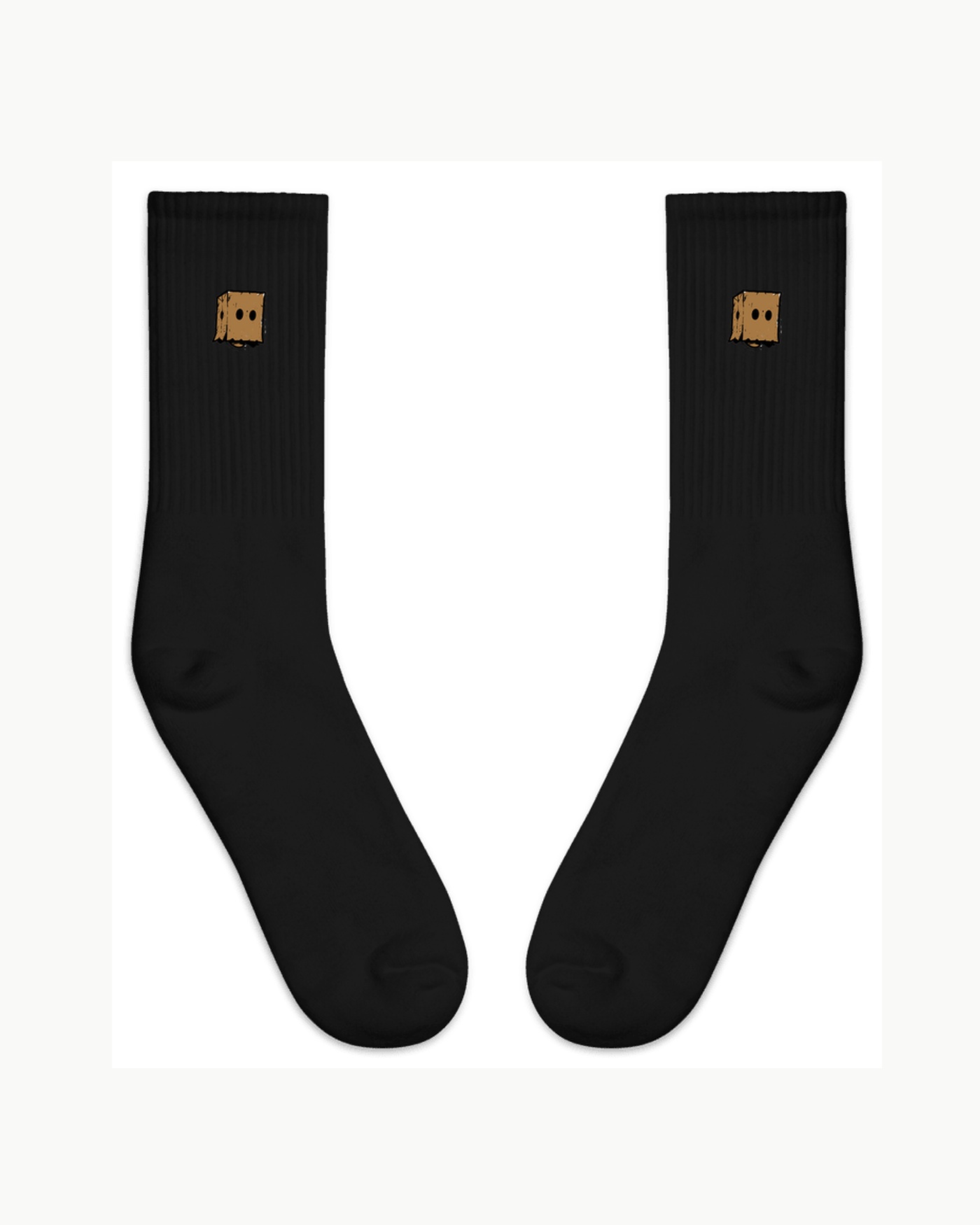 Box Head Face Crew Socks — Black — Front view