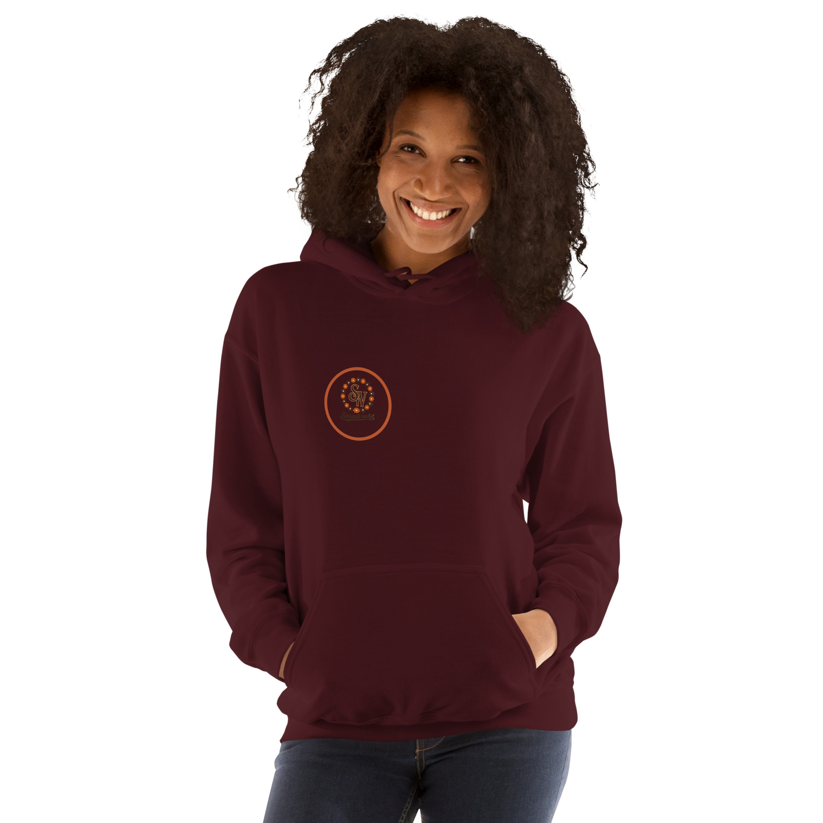 Daisy Roll Hoodie — Maroon — Front view