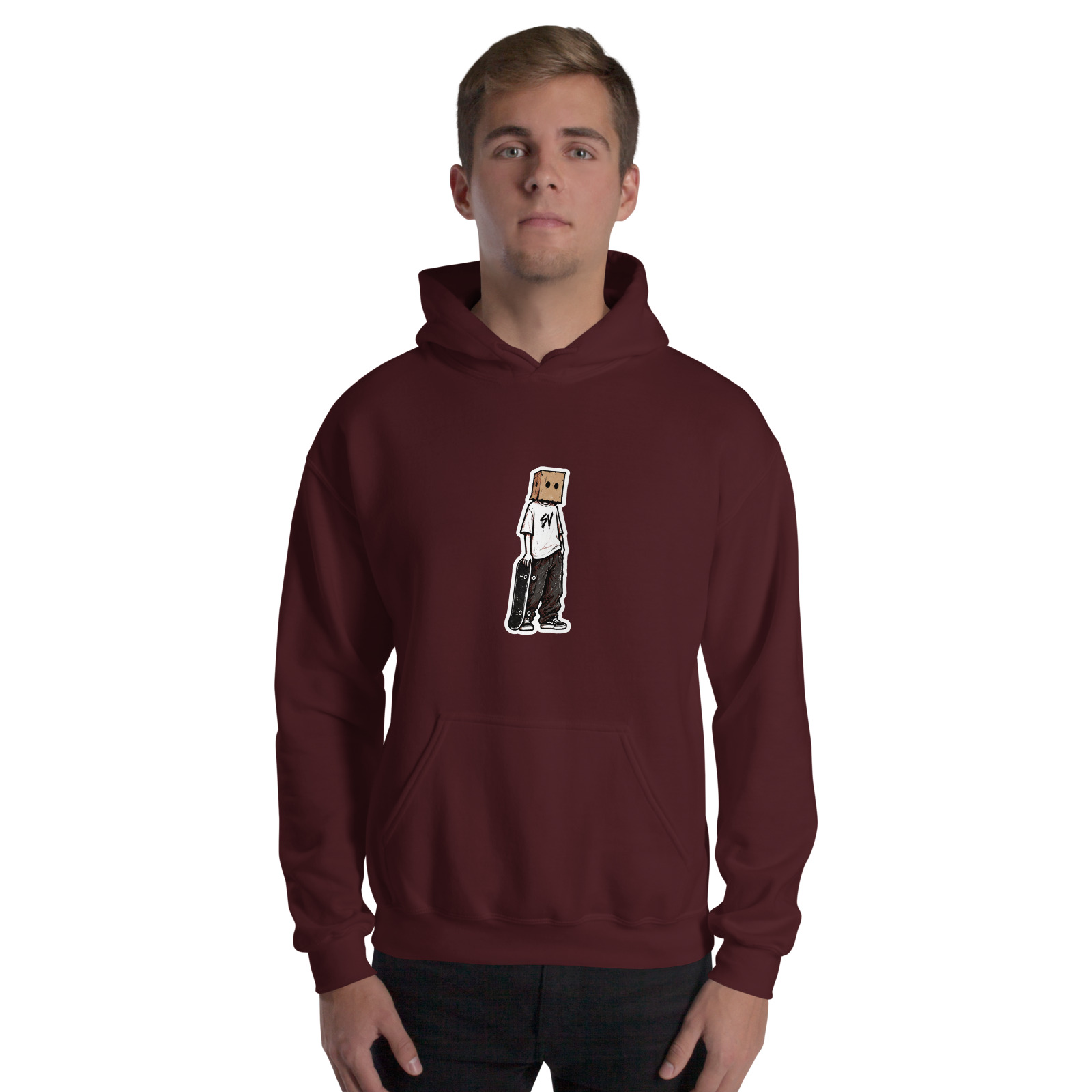 Box Head Street Mark Hoodie — Maroon — Front view