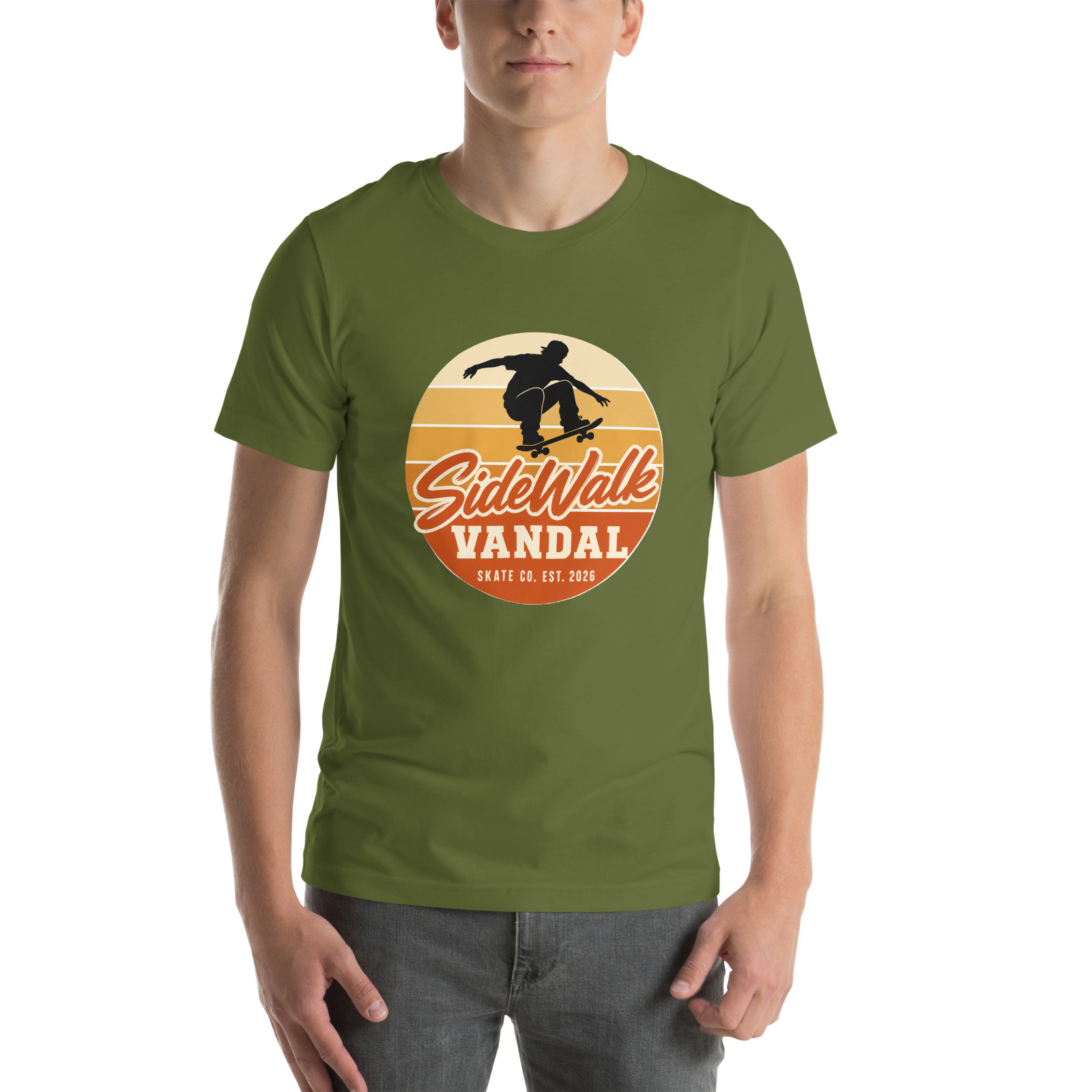 Sunset Skater Tee — Olive — Front view