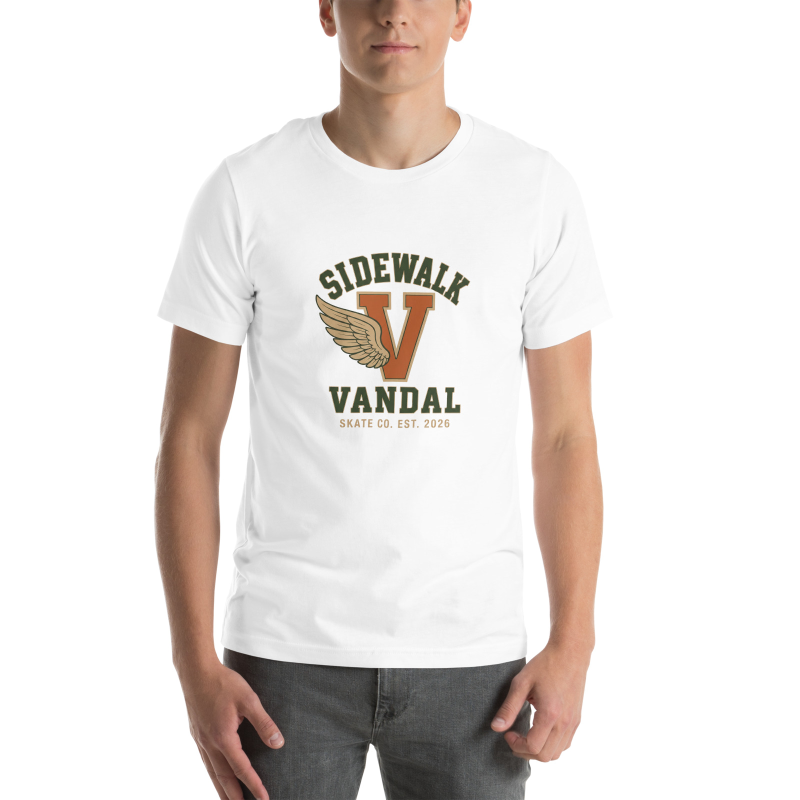 Varsity Wing V Tee — White — Front view
