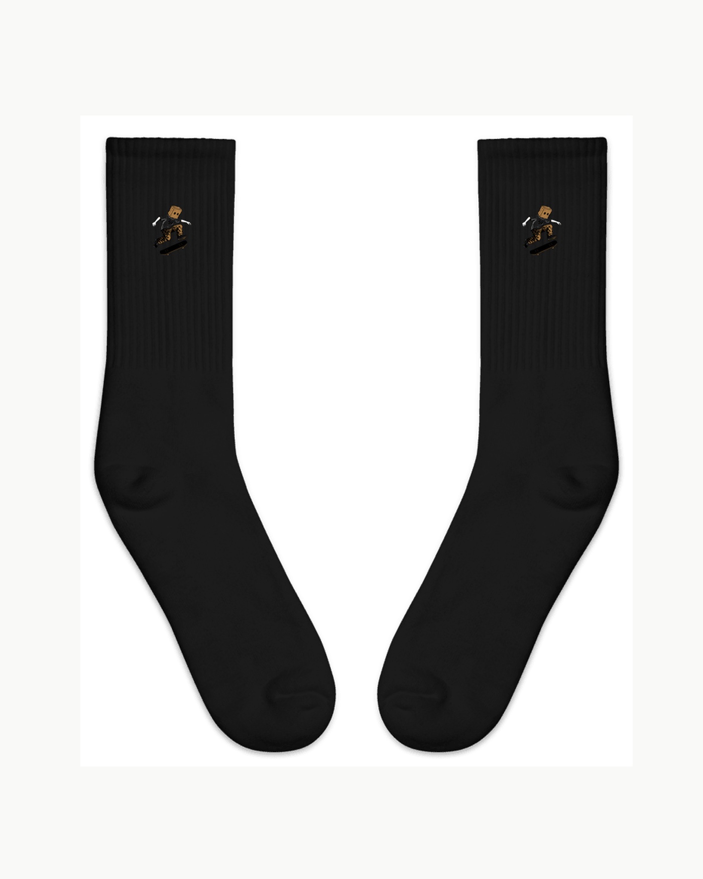 Box Head Kickflip Crew Socks — Black — Front view