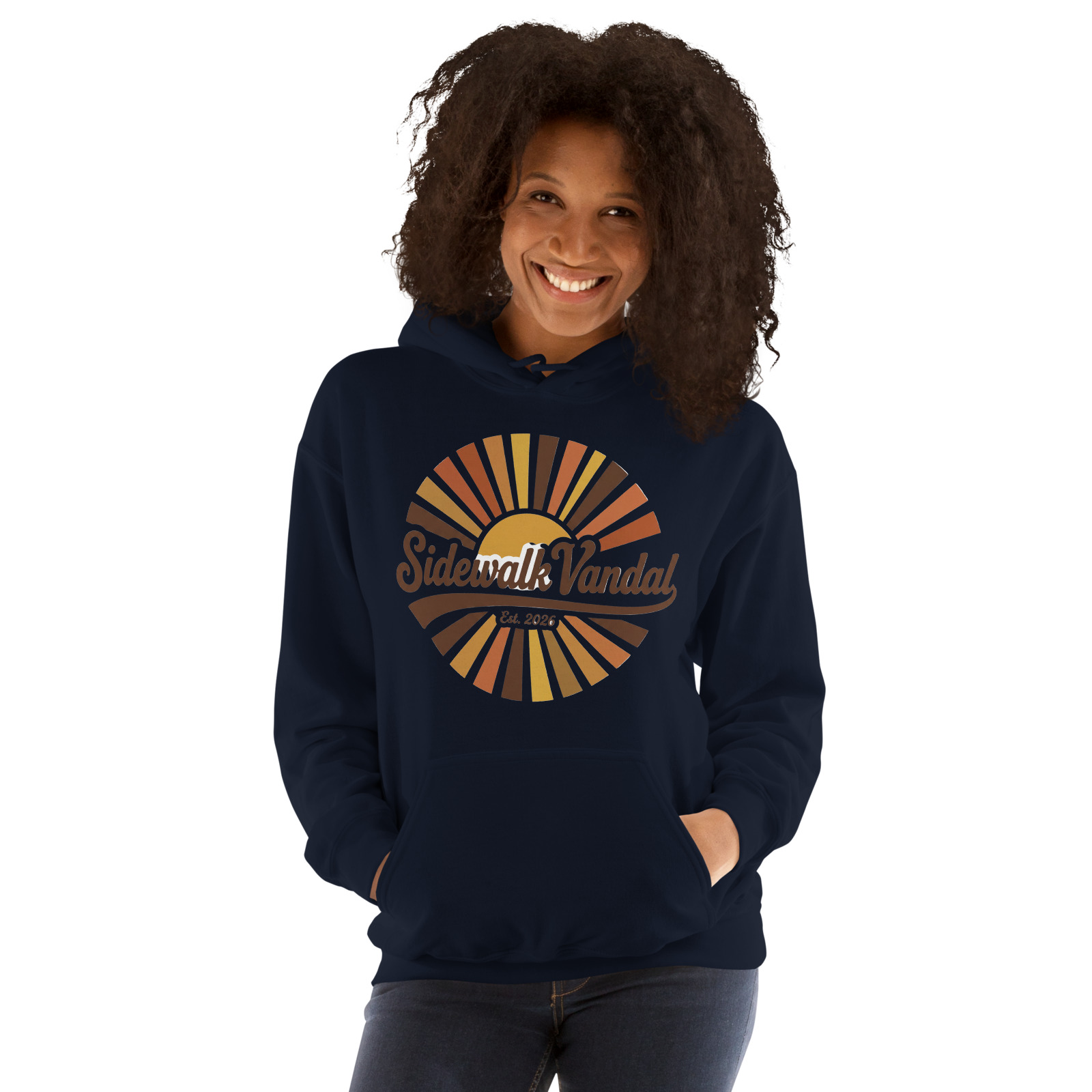 Retro Rays Fitted Hoodie — Navy — Front view