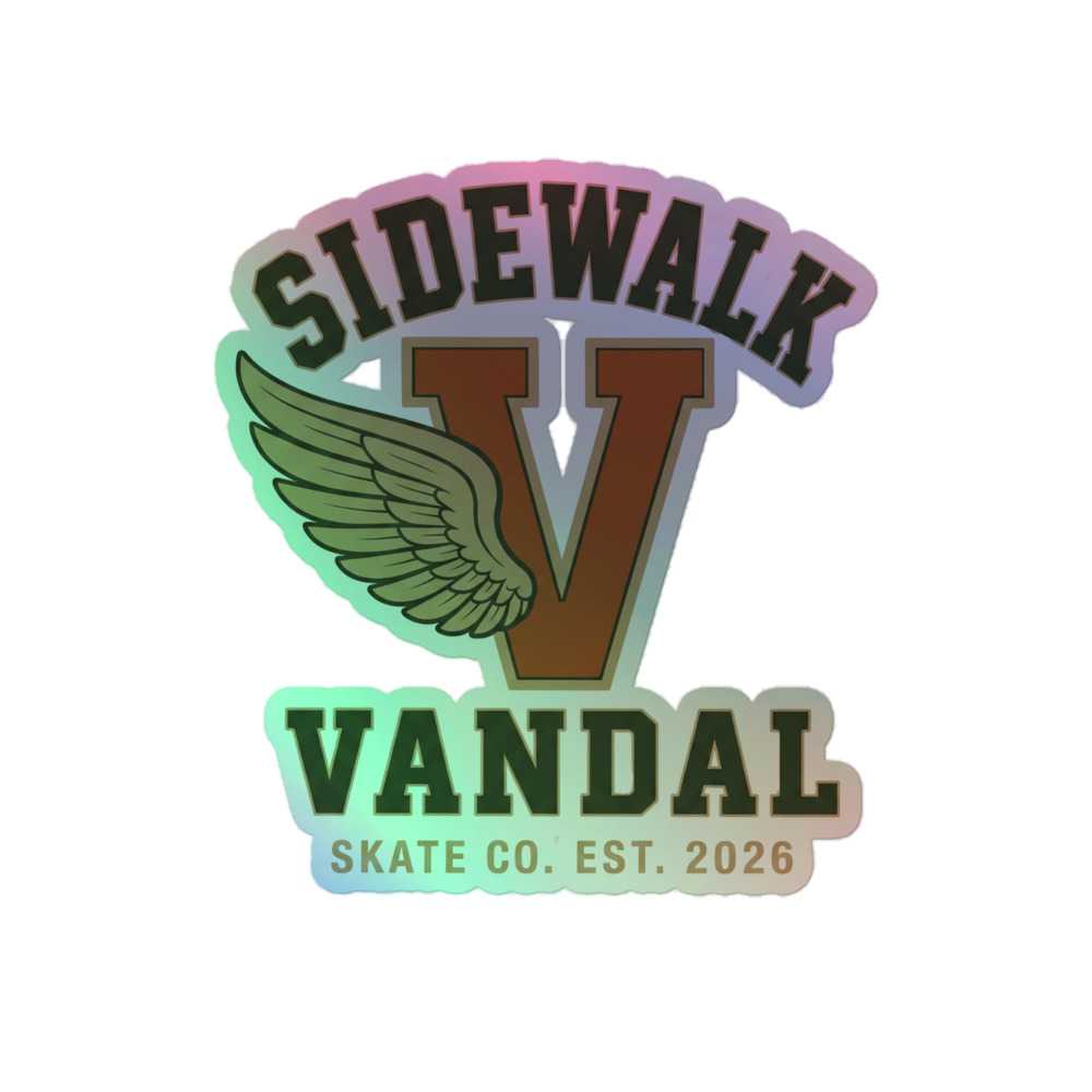 Varsity Wing V Holo Sticker — Rainbow Foil — Front view