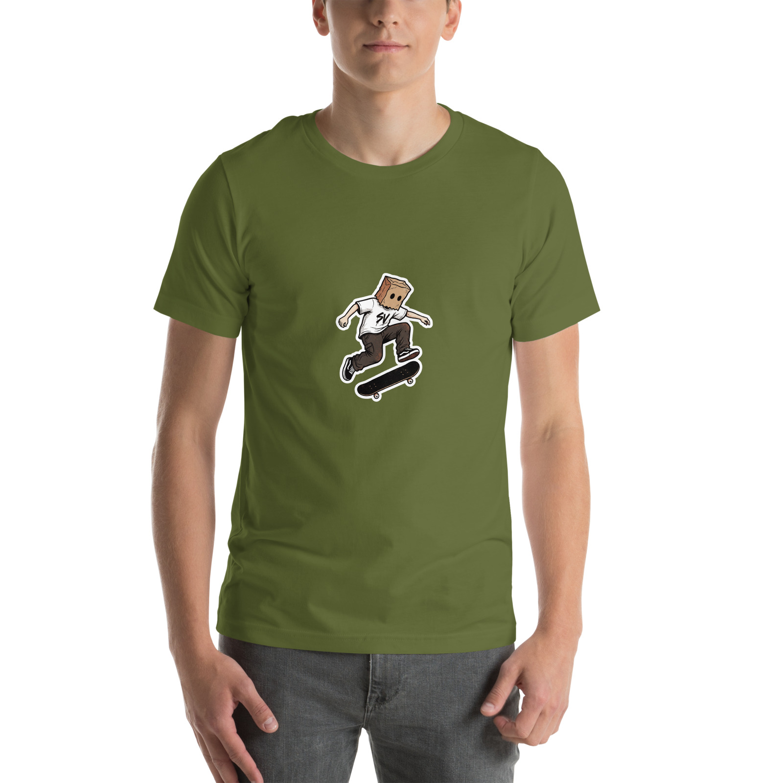 Box Head Bones & Boards Tee — Olive — Front view