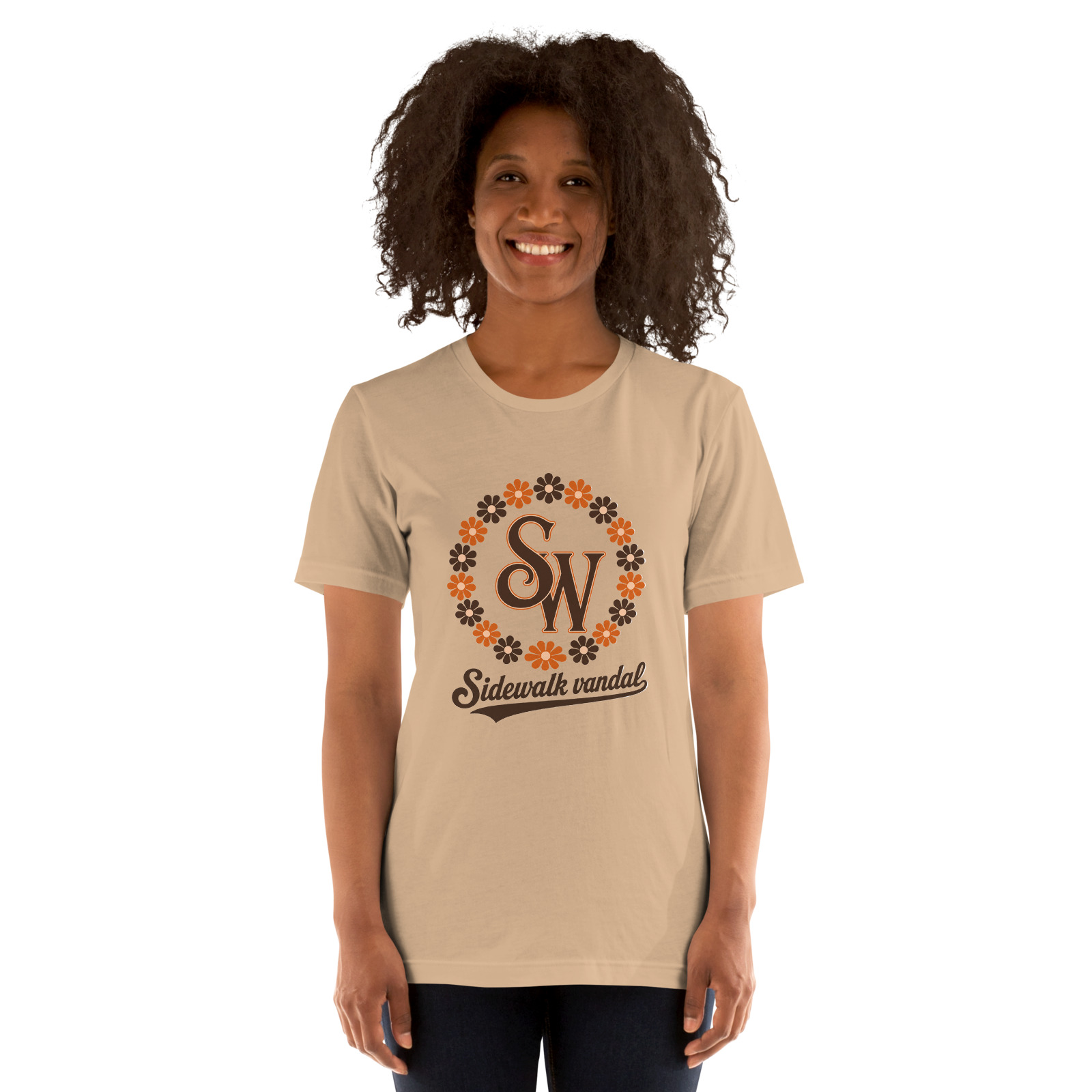 Daisy Chain Monogram Tee — Tan — Front view