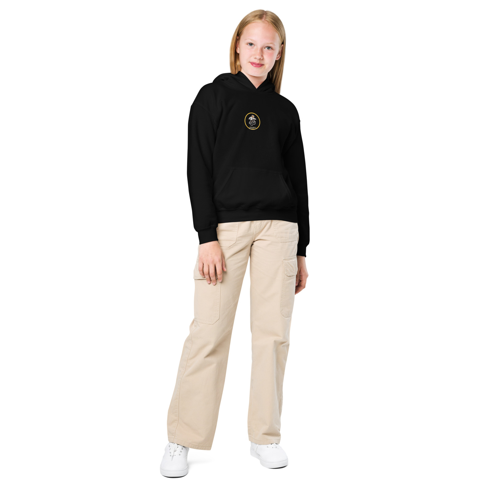 Mini Kick Kids Hoodie — Black — Front view