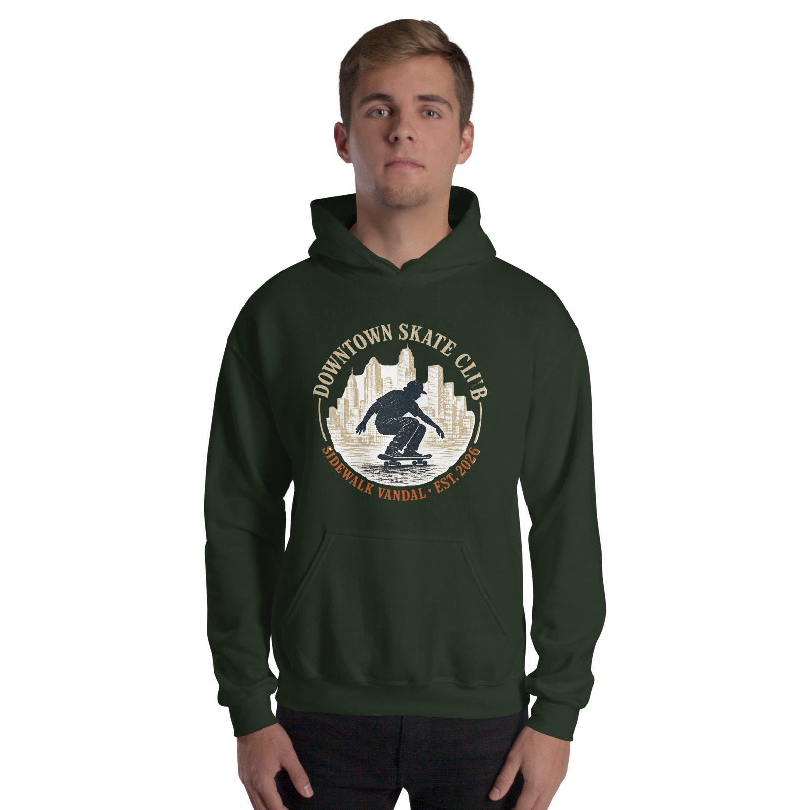 Downtown Skate Club Hoodie — Forest Green — Front view