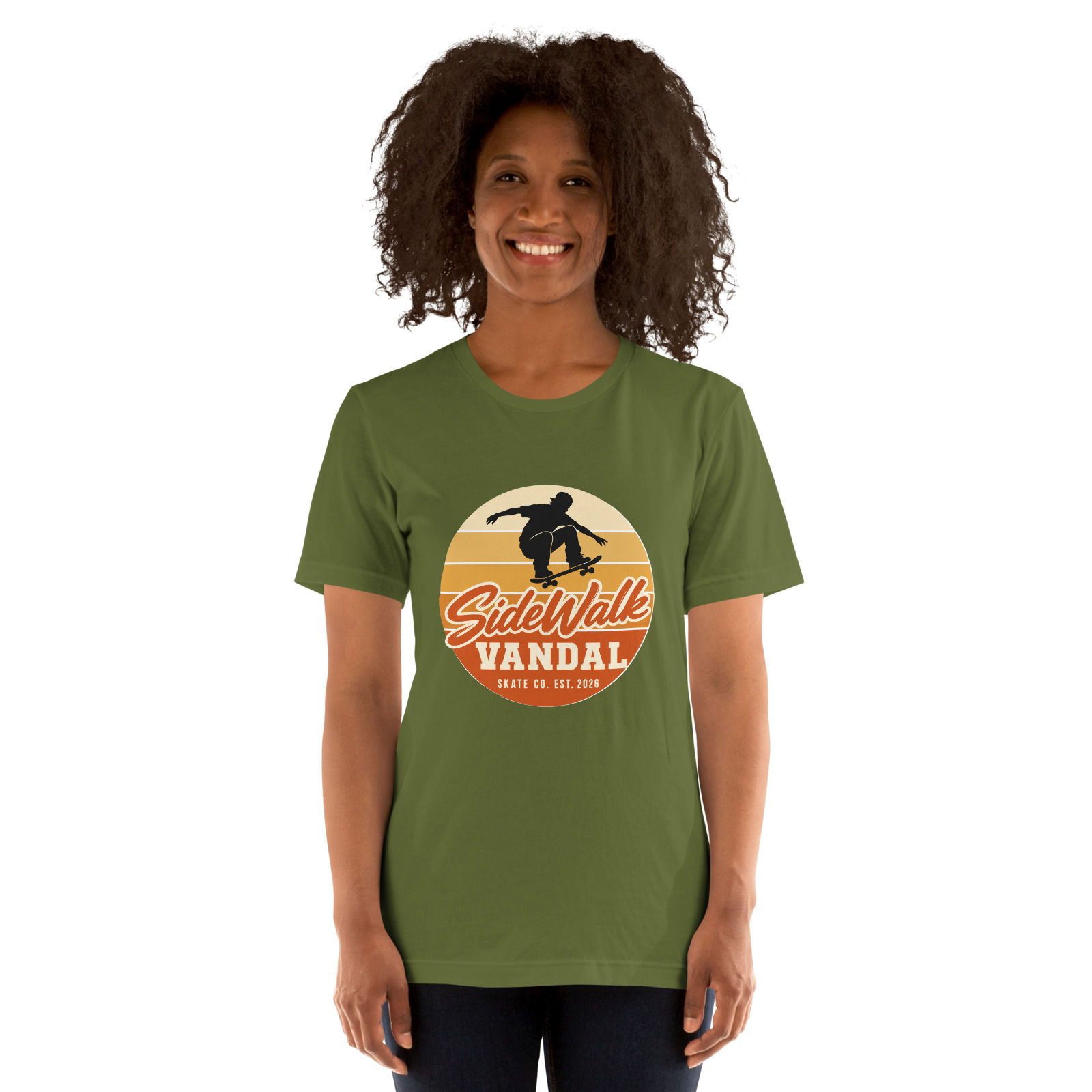 Sunset Skater Crop Tee — Olive — Front view