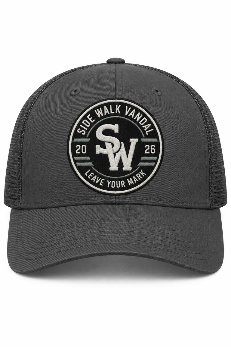 SW Monogram Closed-Back Trucker Cap — Charcoal — Front view