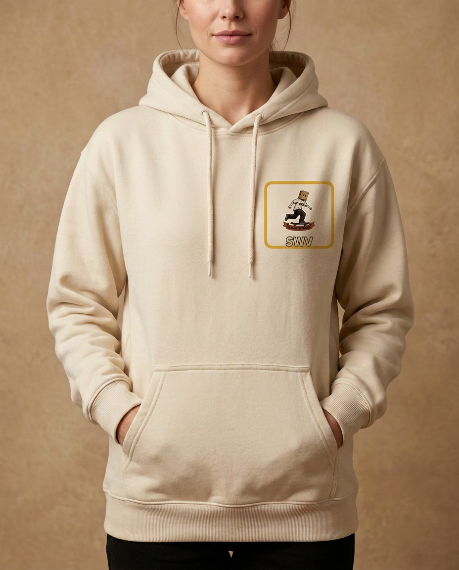 Banner Run Hoodie — Bone — Front view