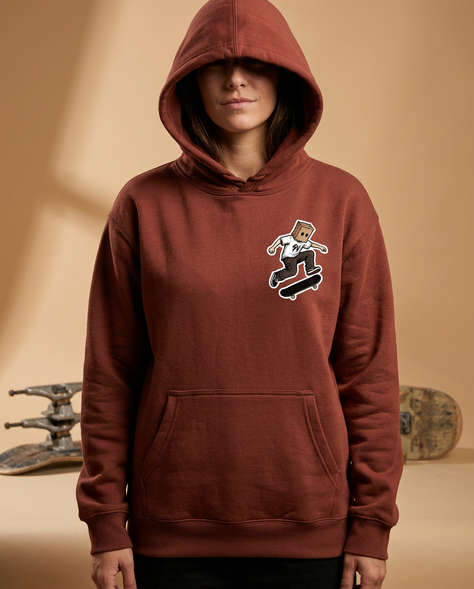 Box Head Motion Line Hoodie — Maroon — Front view