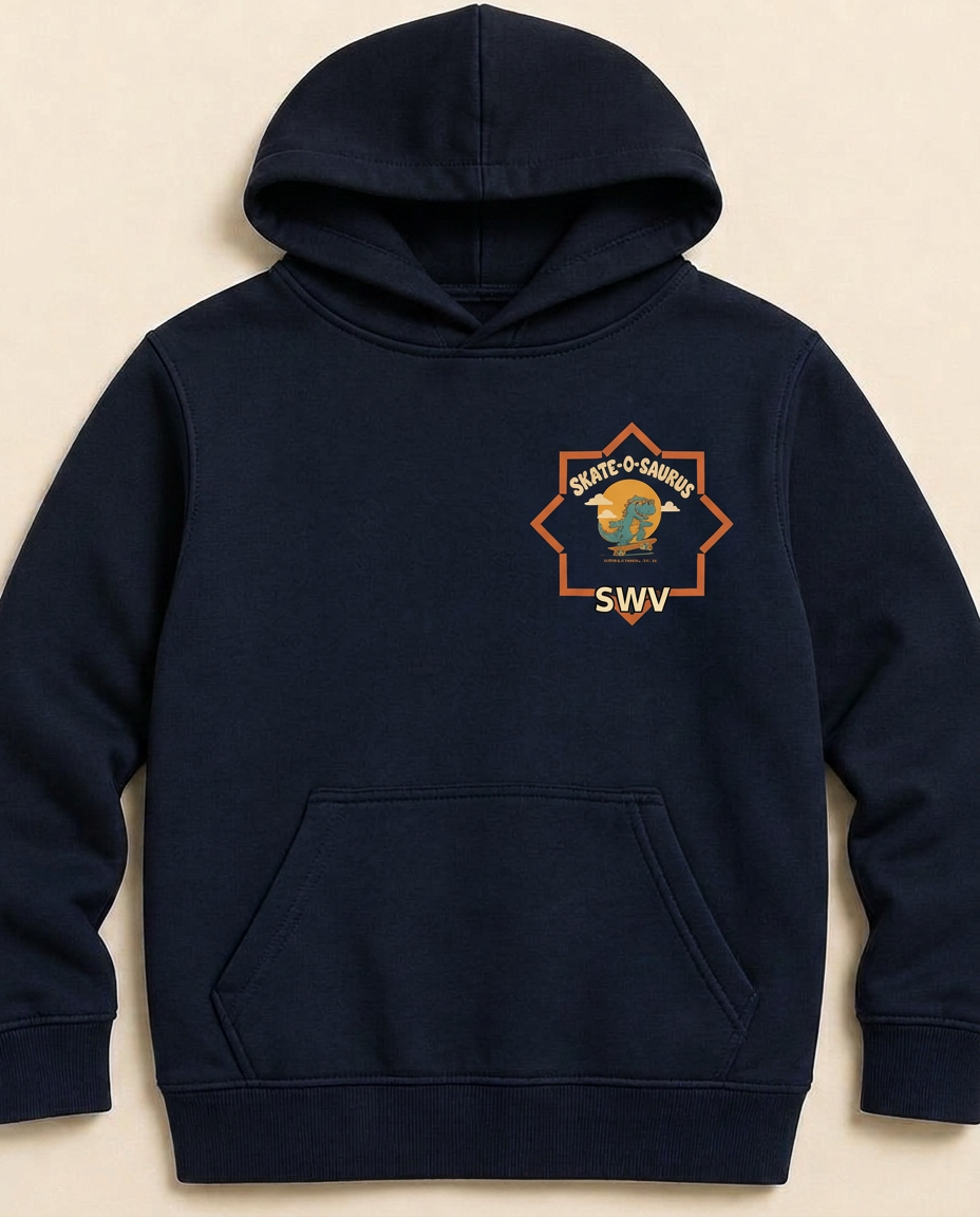Dino Deck Kids Hoodie — Navy — Front view