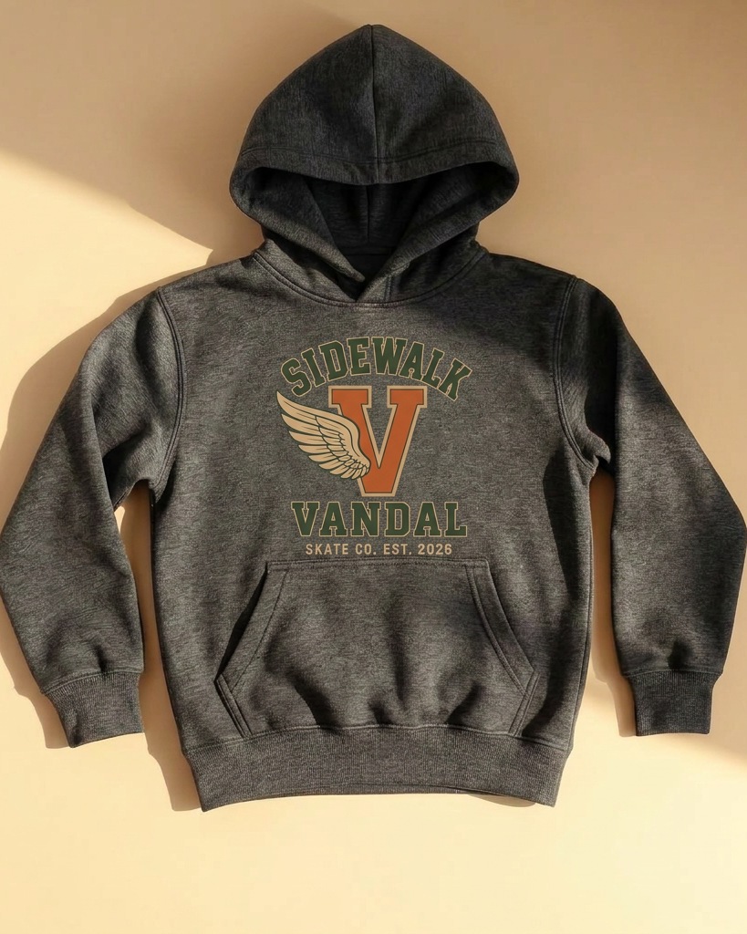 Varsity Wing V Kids Hoodie — Dark Heather — front view