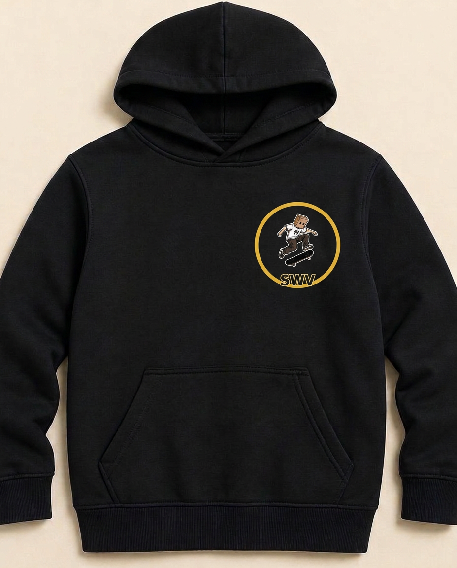 Mini Kick Kids Hoodie — Black — Front view