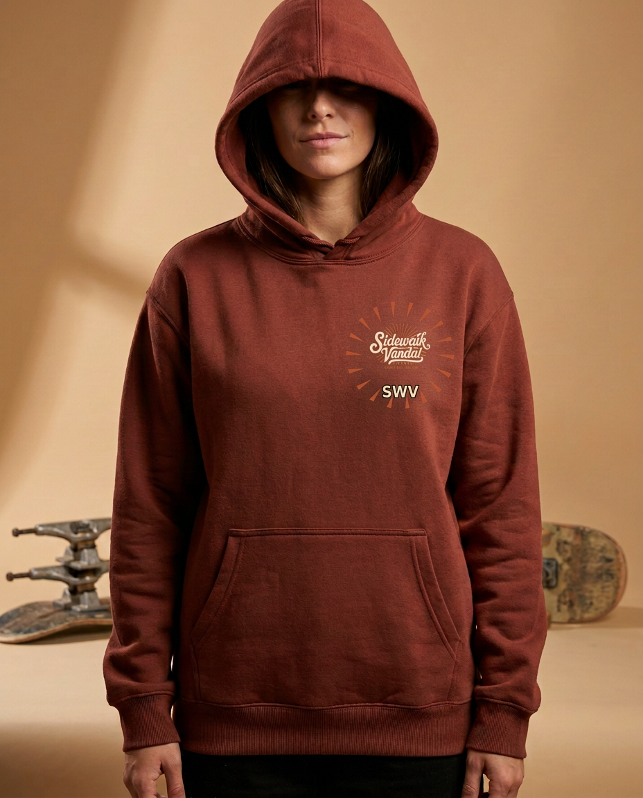 Sunwheel Hoodie — Maroon — Front view