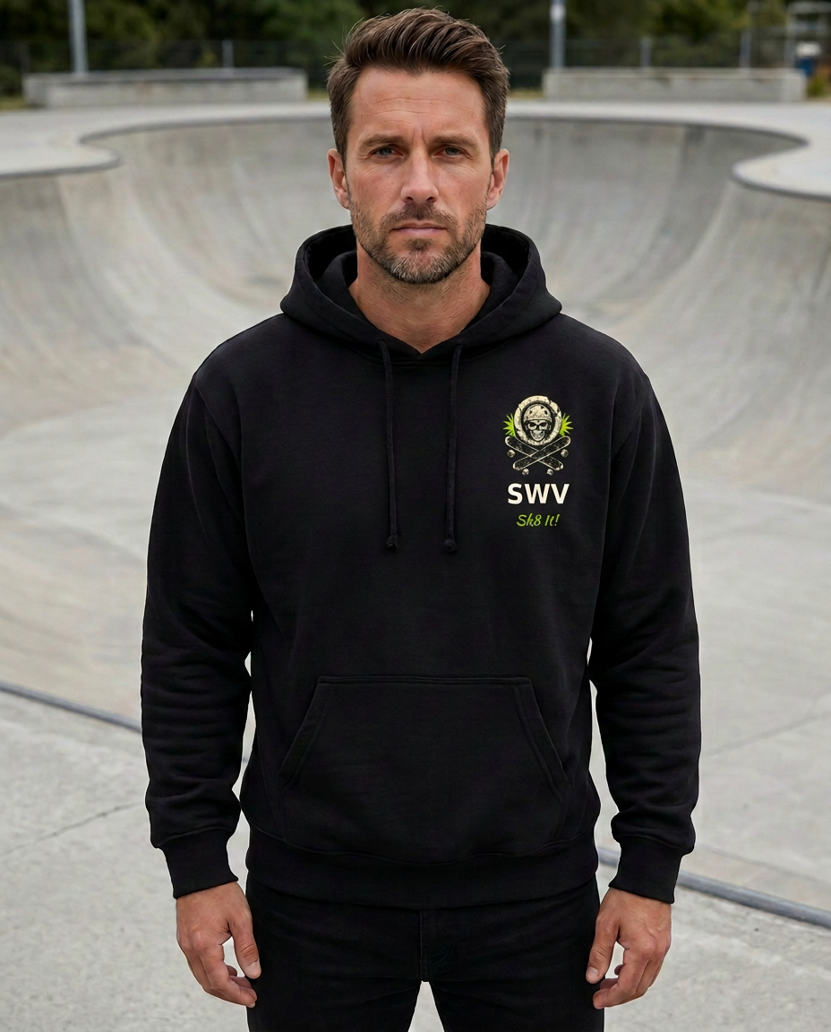 YOLO Deathwheel Hoodie — Black — Front view