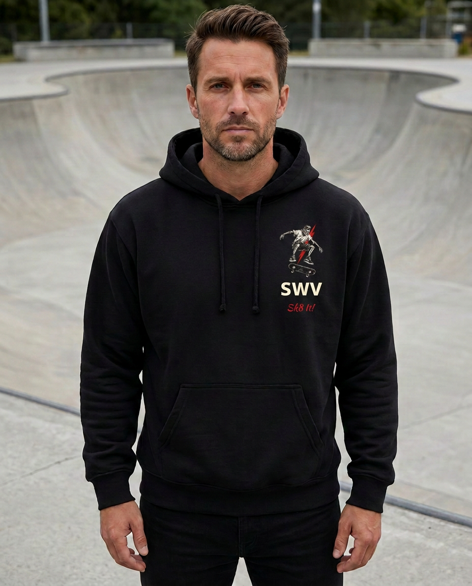 YOLO Kickflip Hoodie — Black — Front view
